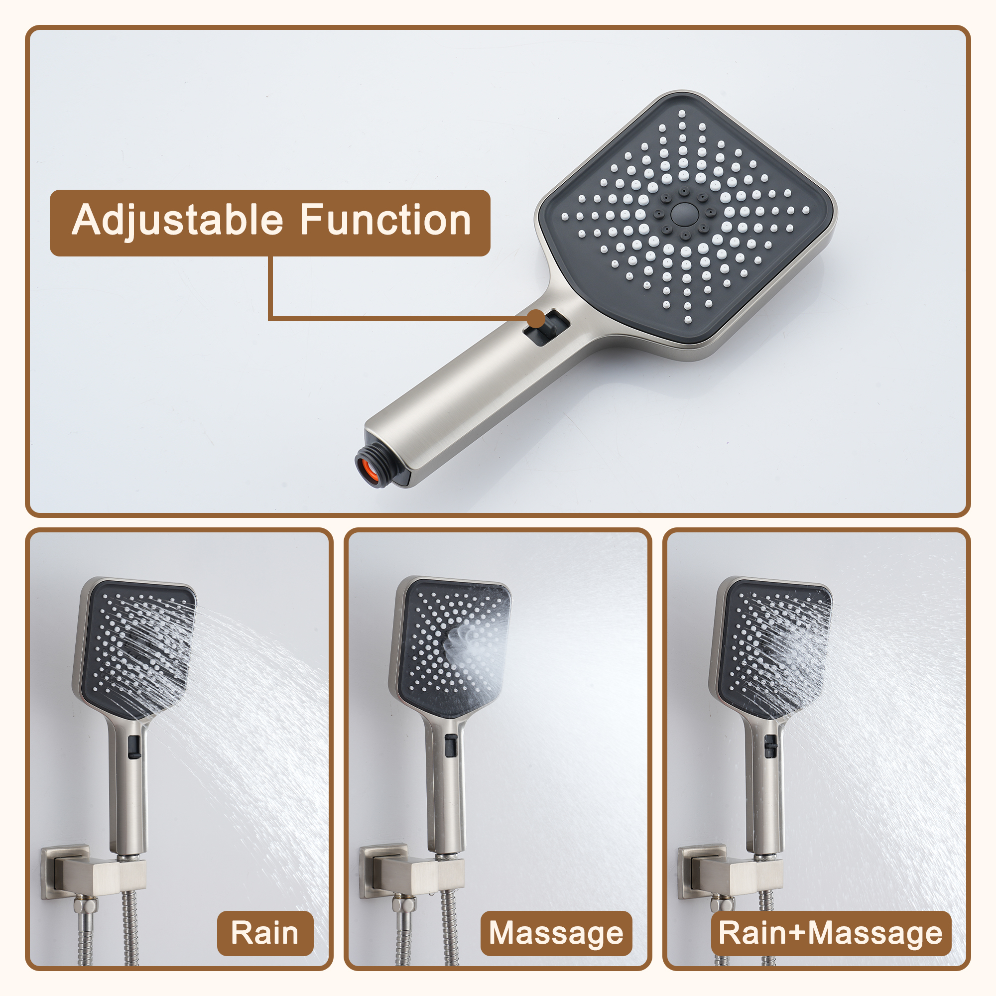 Boyel Living Thermostatic 12 in. 1-Spray Dual Wall Mount Fixed and Handheld Shower Head 1.8 GPM with 6 Body Jets in Brushed Nickel