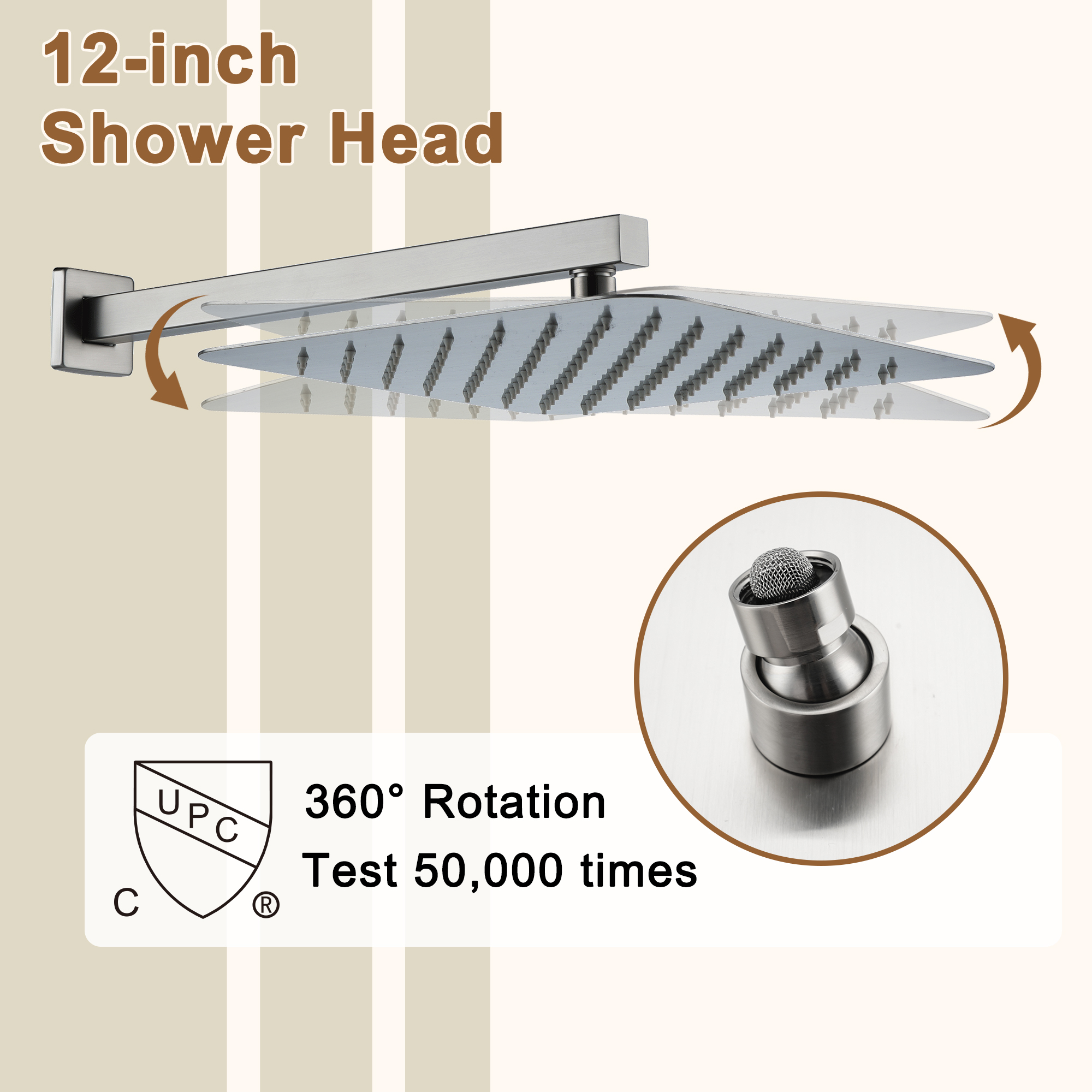 Thermostatic 12 in. 1-Spray Dual Wall Mount Fixed and Handheld Shower Head 1.8 GPM with 6 Body Jets in Brushed Nickel