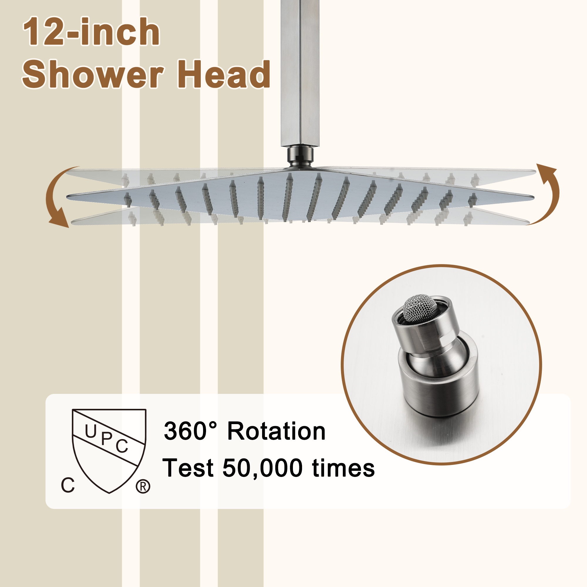 Boyel Living Luxury Thermostatic 3-Spray Patterns 12 in. Flush Ceiling Mount Rainfall Dual Shower Heads with 6-Jets in Brushed Nickel