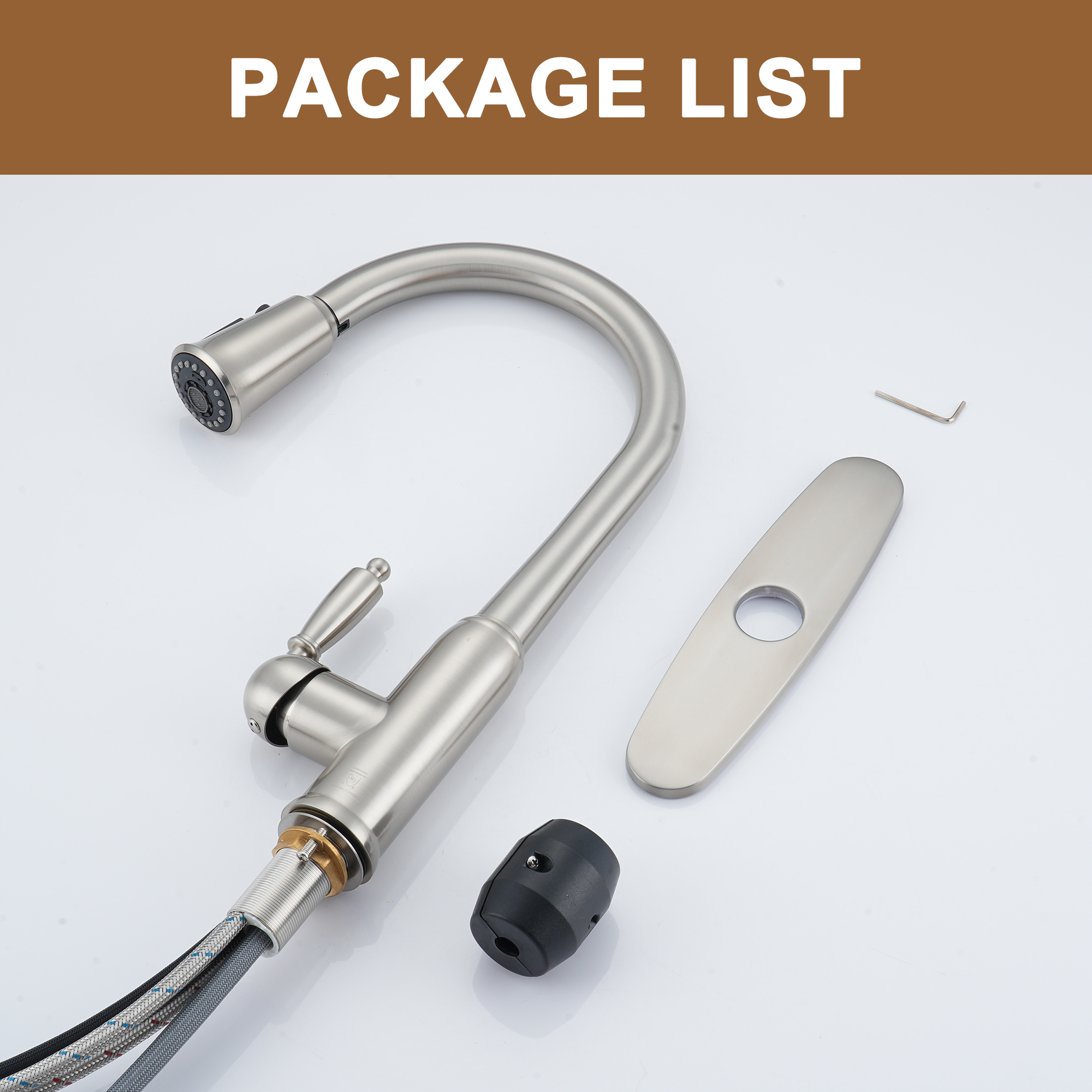 Single Handle Pull-Down Sprayer Kitchen Faucet with Three-function Pull out Sprayer head, Deckplate in Brushed Gold/Brushed Nickel/Matte Black/Matte White