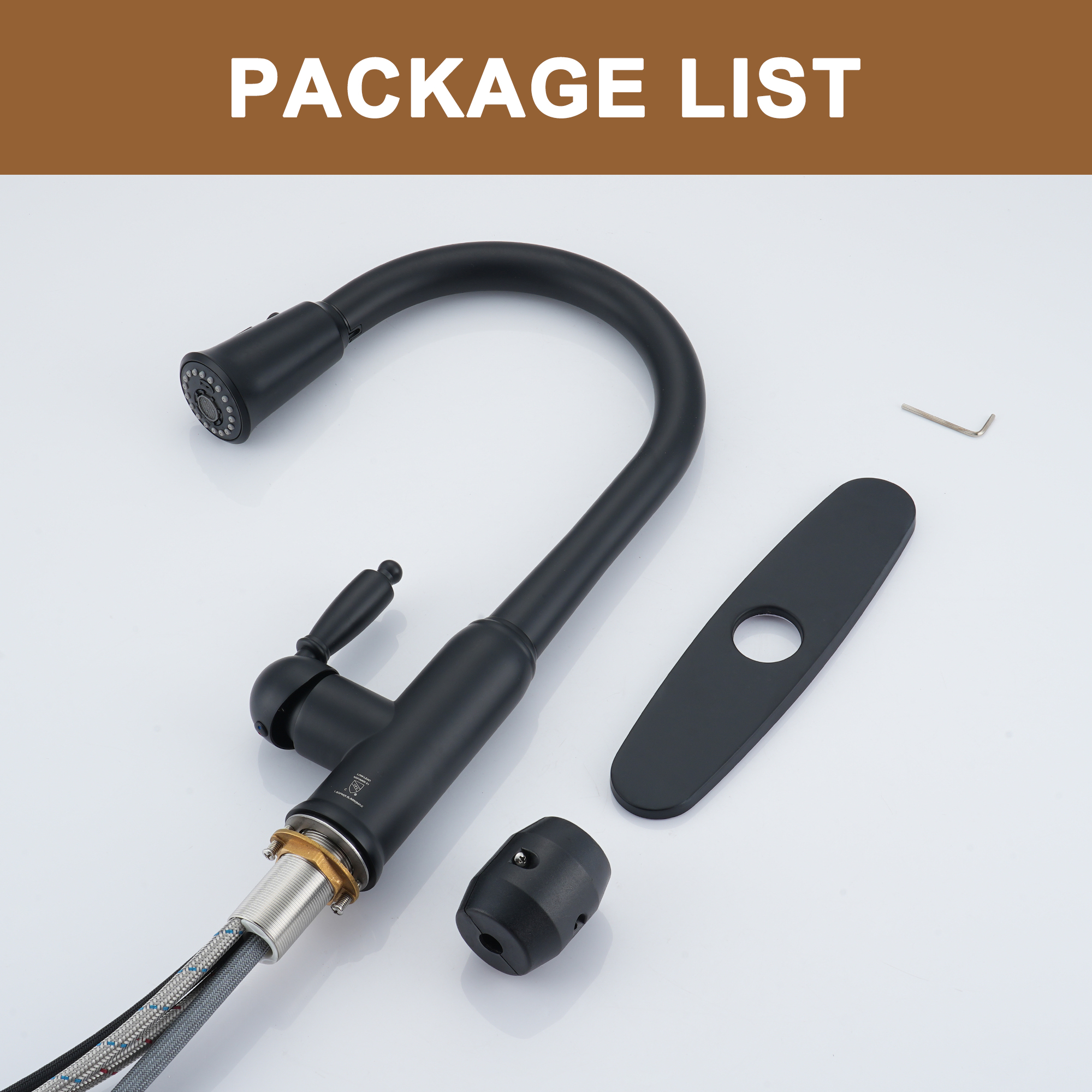 Single Handle Pull-Down Sprayer Kitchen Faucet with Three-function Pull out Sprayer head, Deckplate in Brushed Gold/Brushed Nickel/Matte Black/Matte White