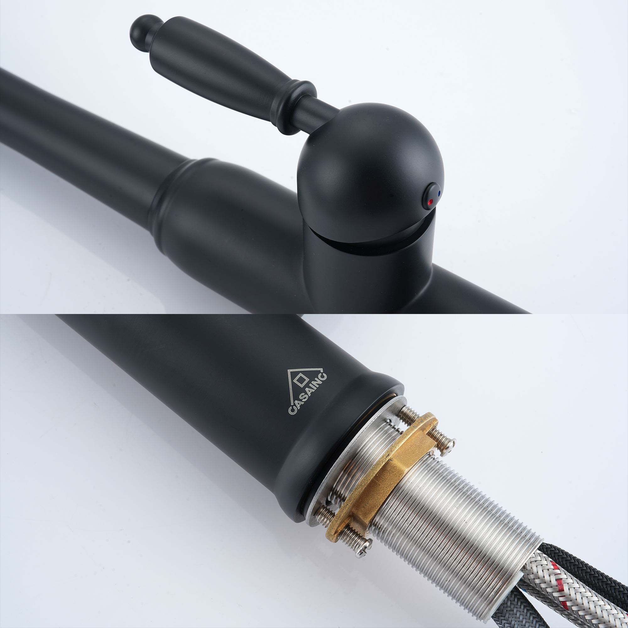 Single Handle Pull-Down Sprayer Kitchen Faucet with Three-function Pull out Sprayer head, Deckplate in Brushed Gold/Brushed Nickel/Matte Black/Matte White