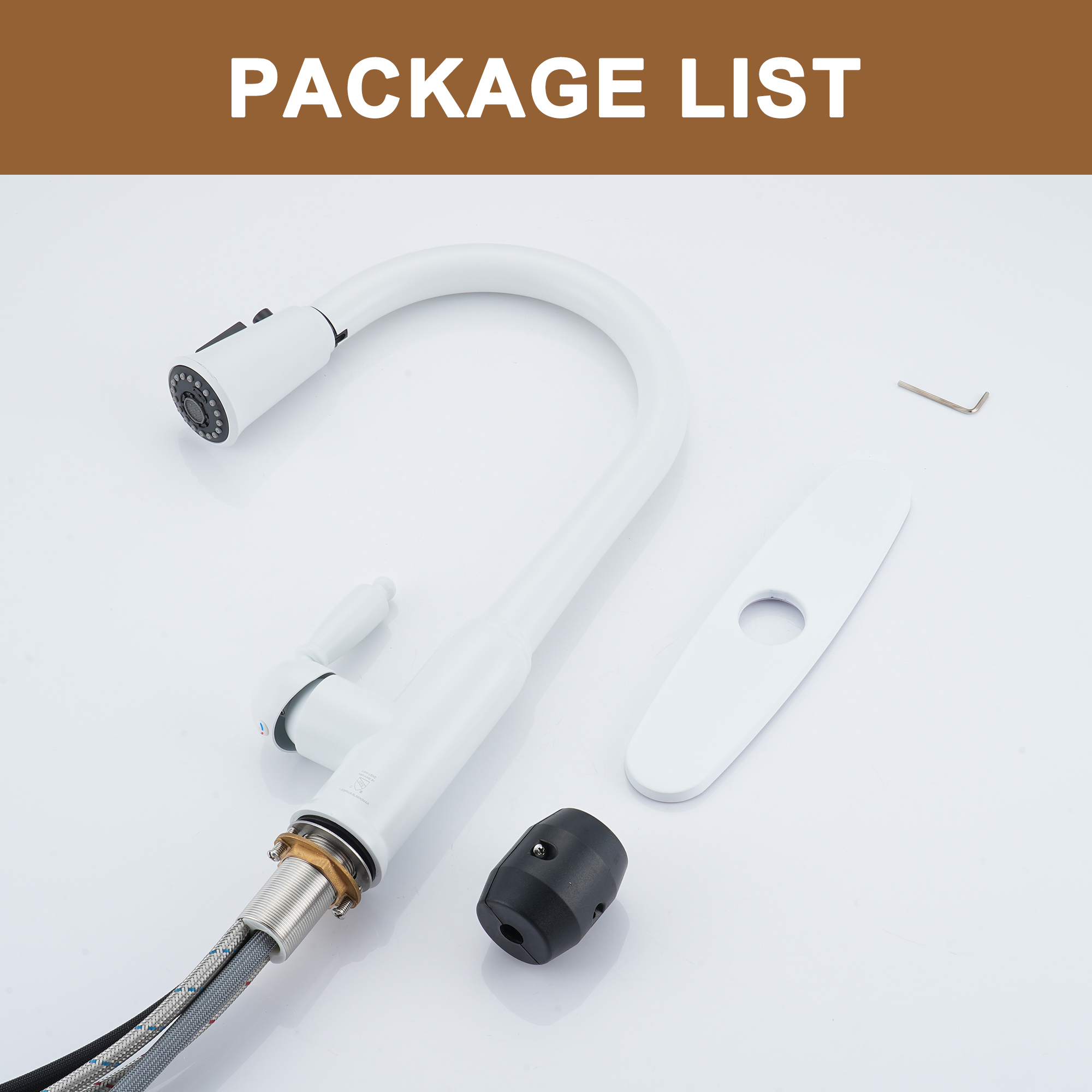 Single Handle Pull-Down Sprayer Kitchen Faucet with Three-function Pull out Sprayer head, Deckplate in Brushed Gold/Brushed Nickel/Matte Black/Matte White