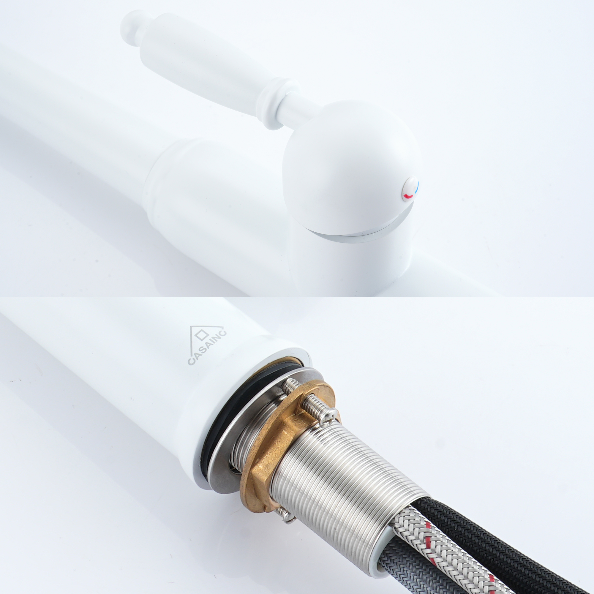 Single Handle Pull-Down Sprayer Kitchen Faucet with Three-function Pull out Sprayer head, Deckplate in Brushed Gold/Brushed Nickel/Matte Black/Matte White