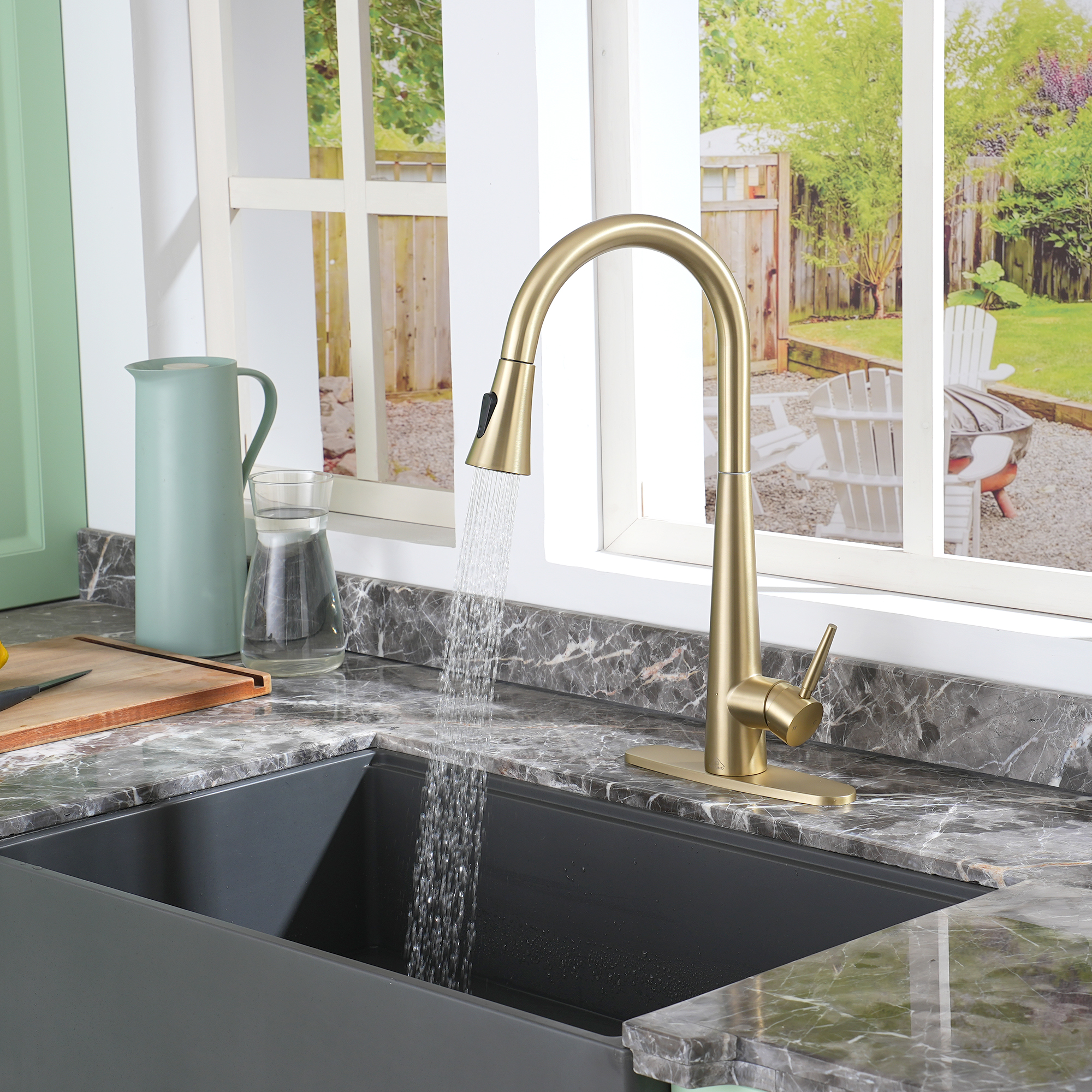 Kitchen-Faucet, Simple Kitchen Faucet with Pull Down Sprayer-Out Kitchen Sink Offers Efficient Cleaning for Kitchen Laundry Utility Rv Wet Bar -with Deck Plate -Matt Black-4