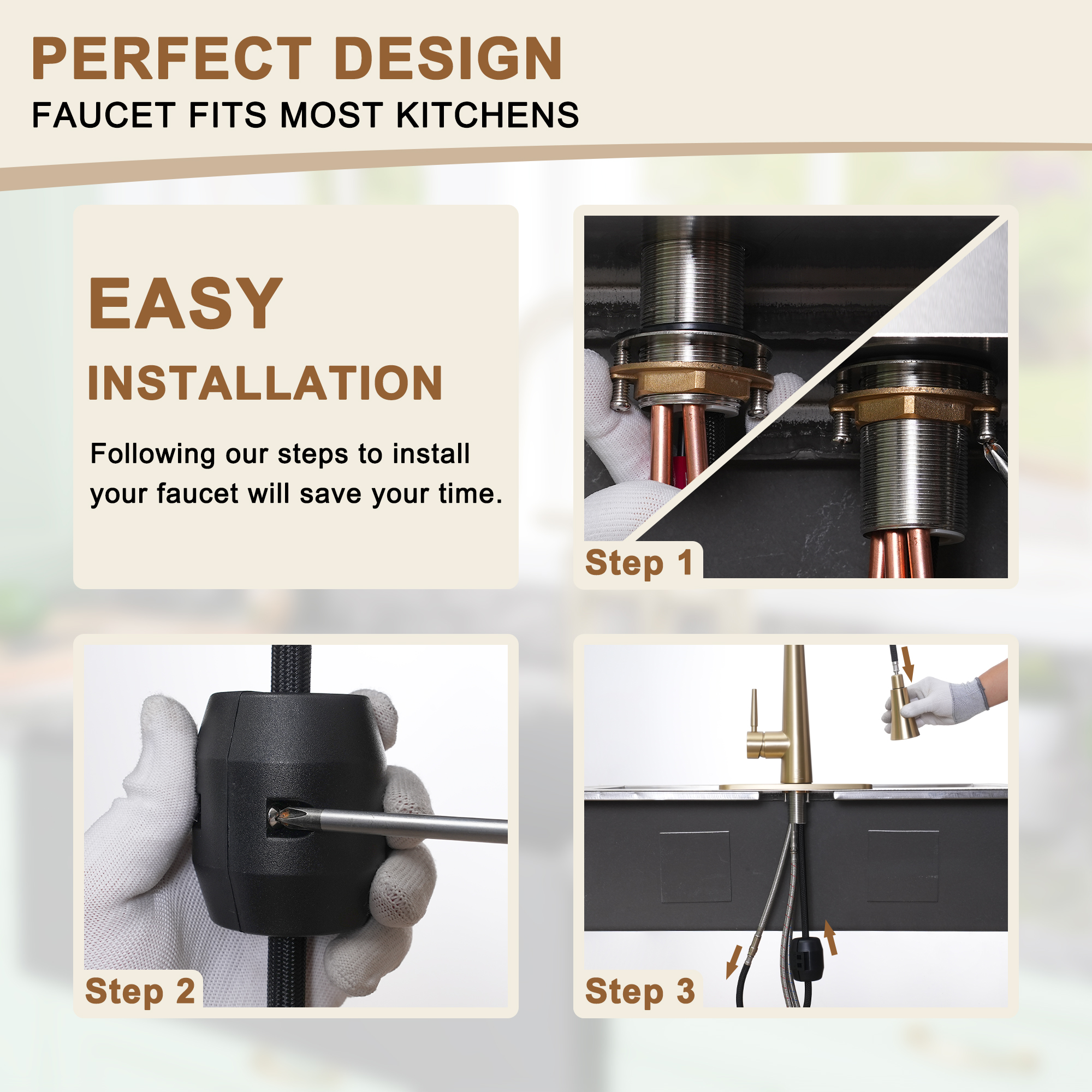 Kitchen-Faucet, Simple Kitchen Faucet with Pull Down Sprayer-Out Kitchen Sink Offers Efficient Cleaning for Kitchen Laundry Utility Rv Wet Bar -with Deck Plate -Matt Black-4