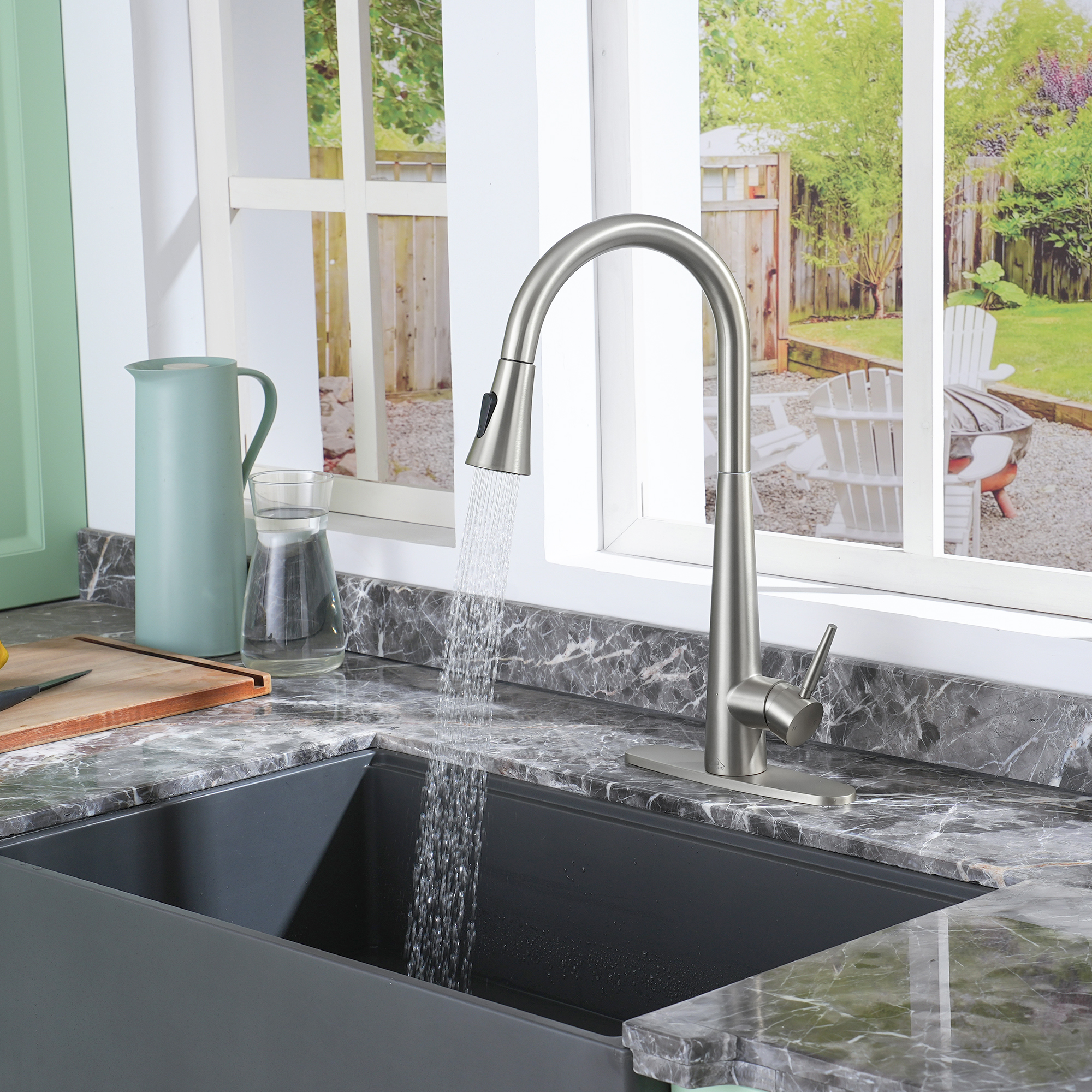 Kitchen-Faucet, Simple Kitchen Faucet with Pull Down Sprayer-Out Kitchen Sink Offers Efficient Cleaning for Kitchen Laundry Utility Rv Wet Bar -with Deck Plate -Matt Black-4