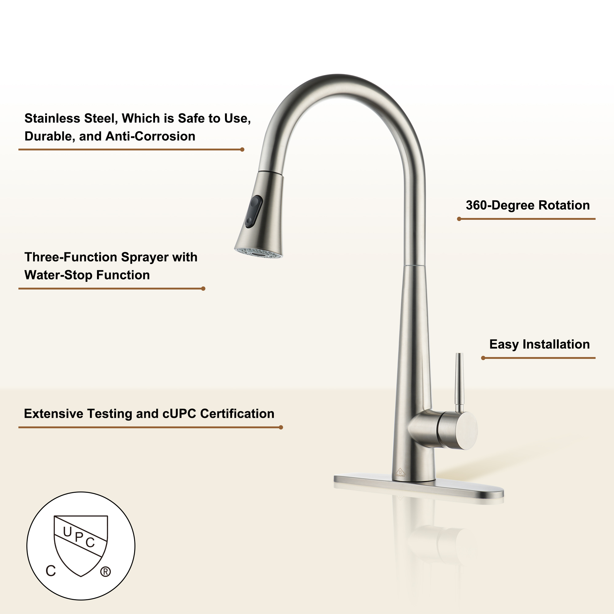 Kitchen-Faucet, Simple Kitchen Faucet with Pull Down Sprayer-Out Kitchen Sink Offers Efficient Cleaning for Kitchen Laundry Utility Rv Wet Bar -with Deck Plate -Matt Black-4