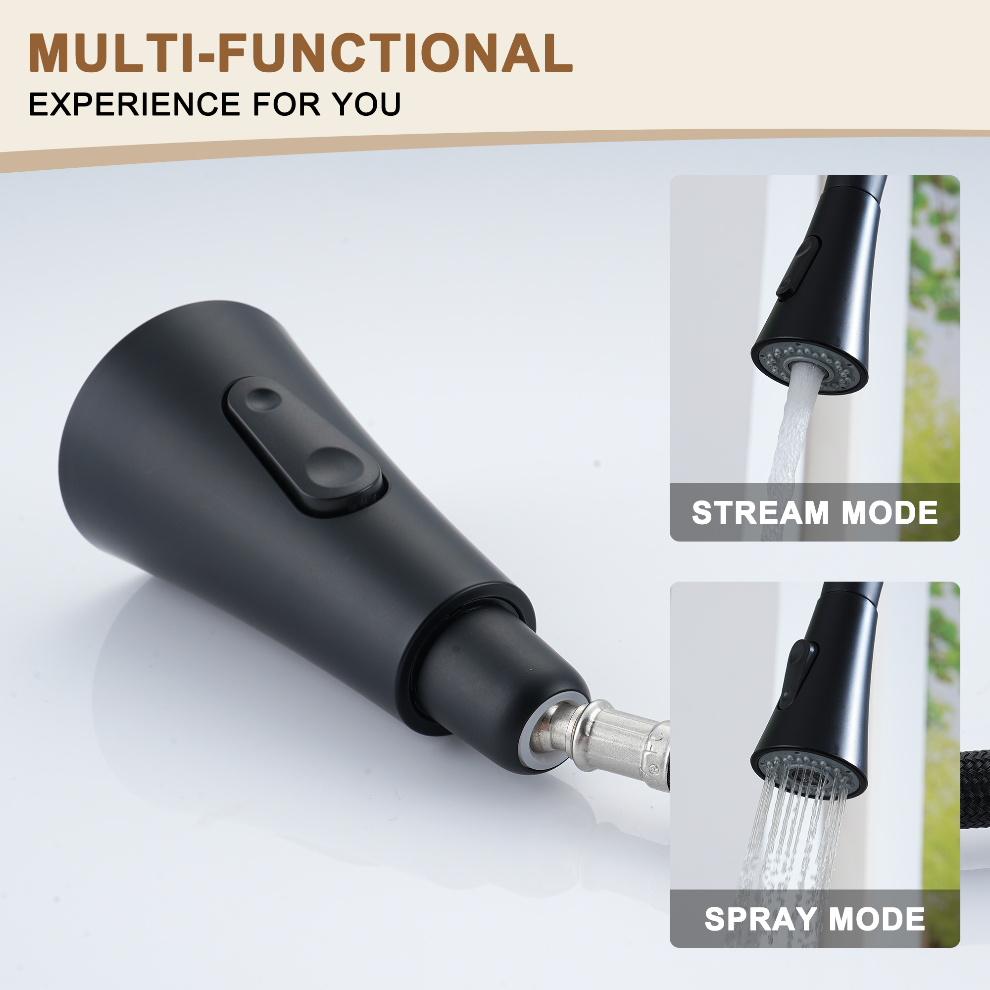 Kitchen-Faucet, Simple Kitchen Faucet with Pull Down Sprayer-Out Kitchen Sink Offers Efficient Cleaning for Kitchen Laundry Utility Rv Wet Bar -with Deck Plate -Matt Black-4