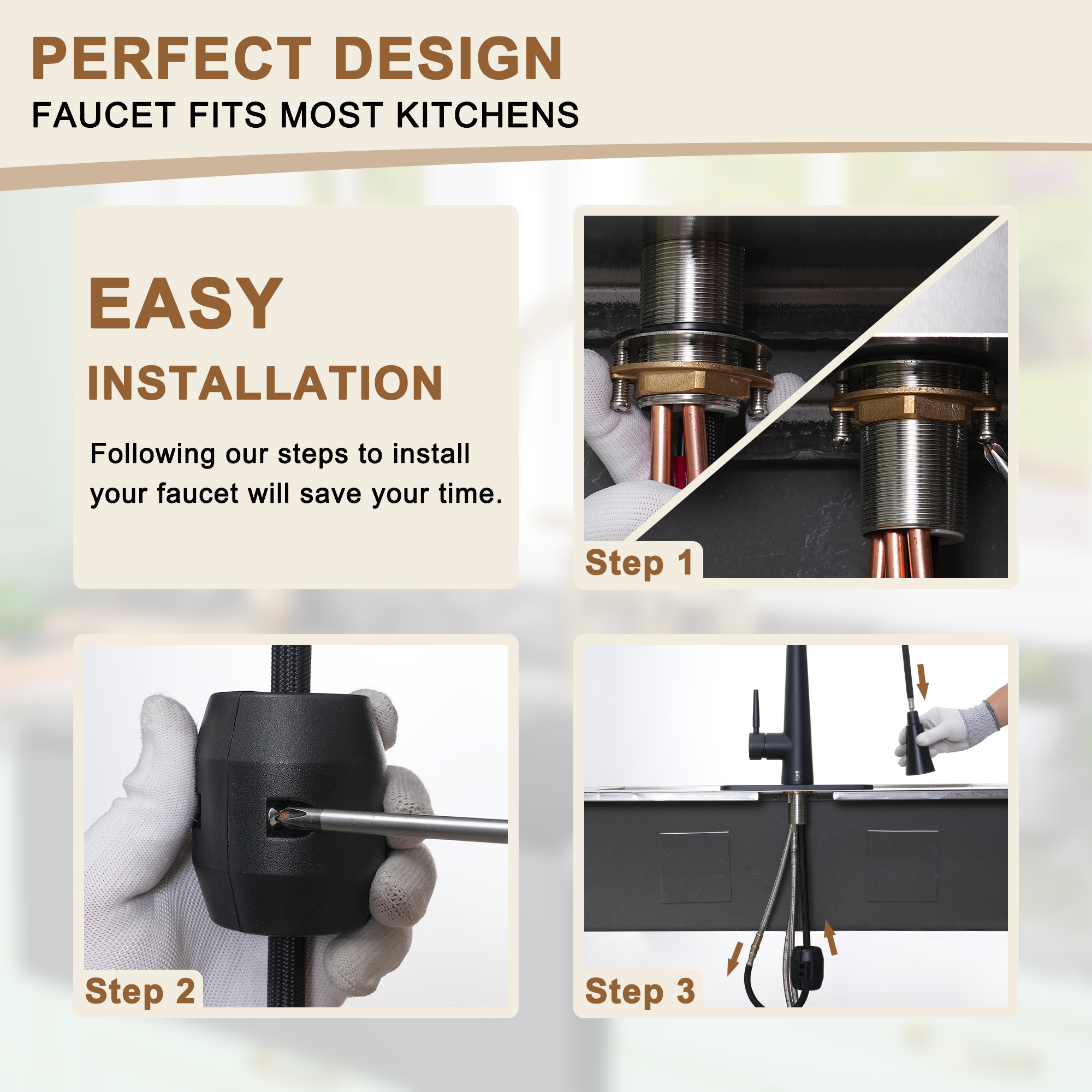 Kitchen-Faucet, Simple Kitchen Faucet with Pull Down Sprayer-Out Kitchen Sink Offers Efficient Cleaning for Kitchen Laundry Utility Rv Wet Bar -with Deck Plate -Matt Black-4