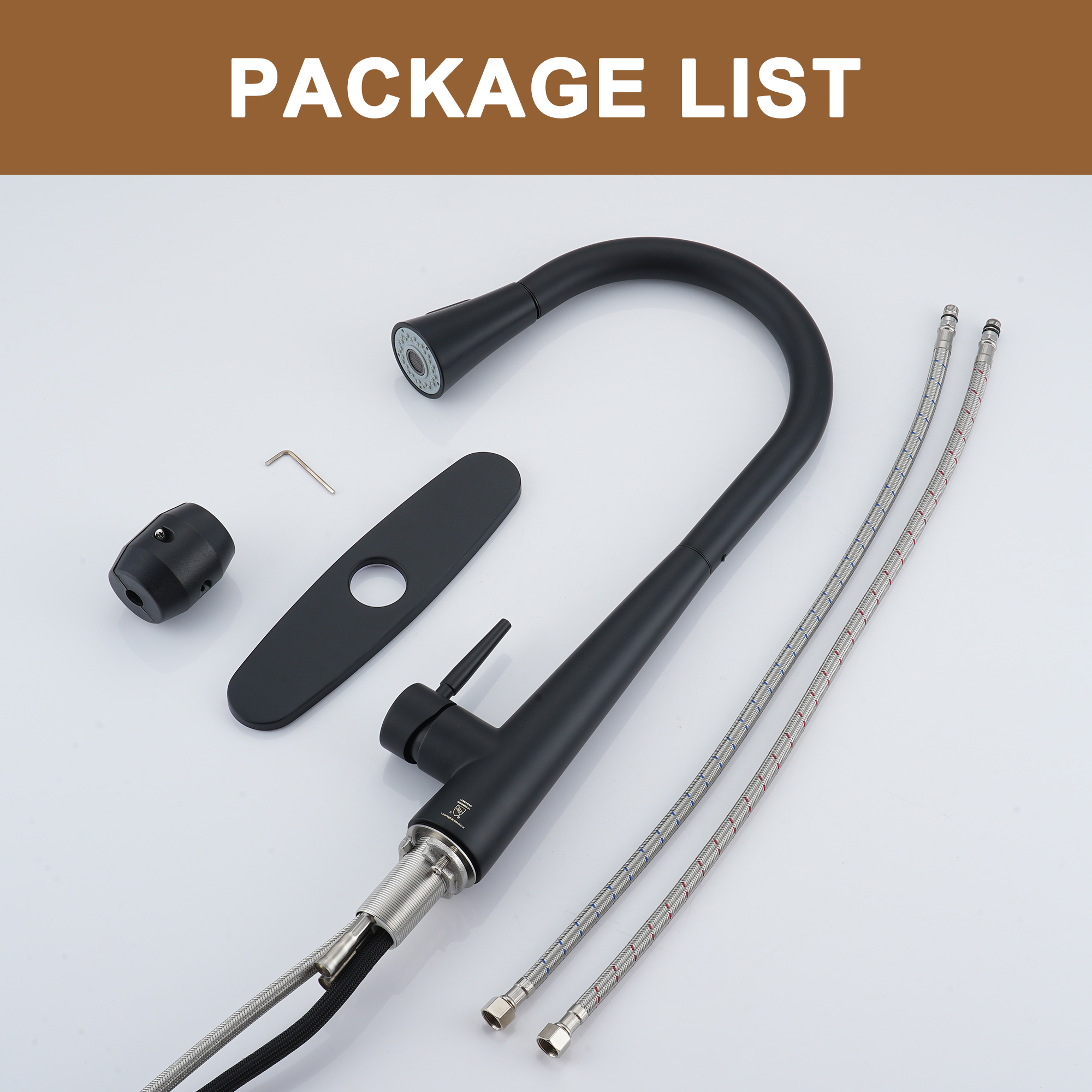 Kitchen-Faucet, Simple Kitchen Faucet with Pull Down Sprayer-Out Kitchen Sink Offers Efficient Cleaning for Kitchen Laundry Utility Rv Wet Bar -with Deck Plate -Matt Black-4