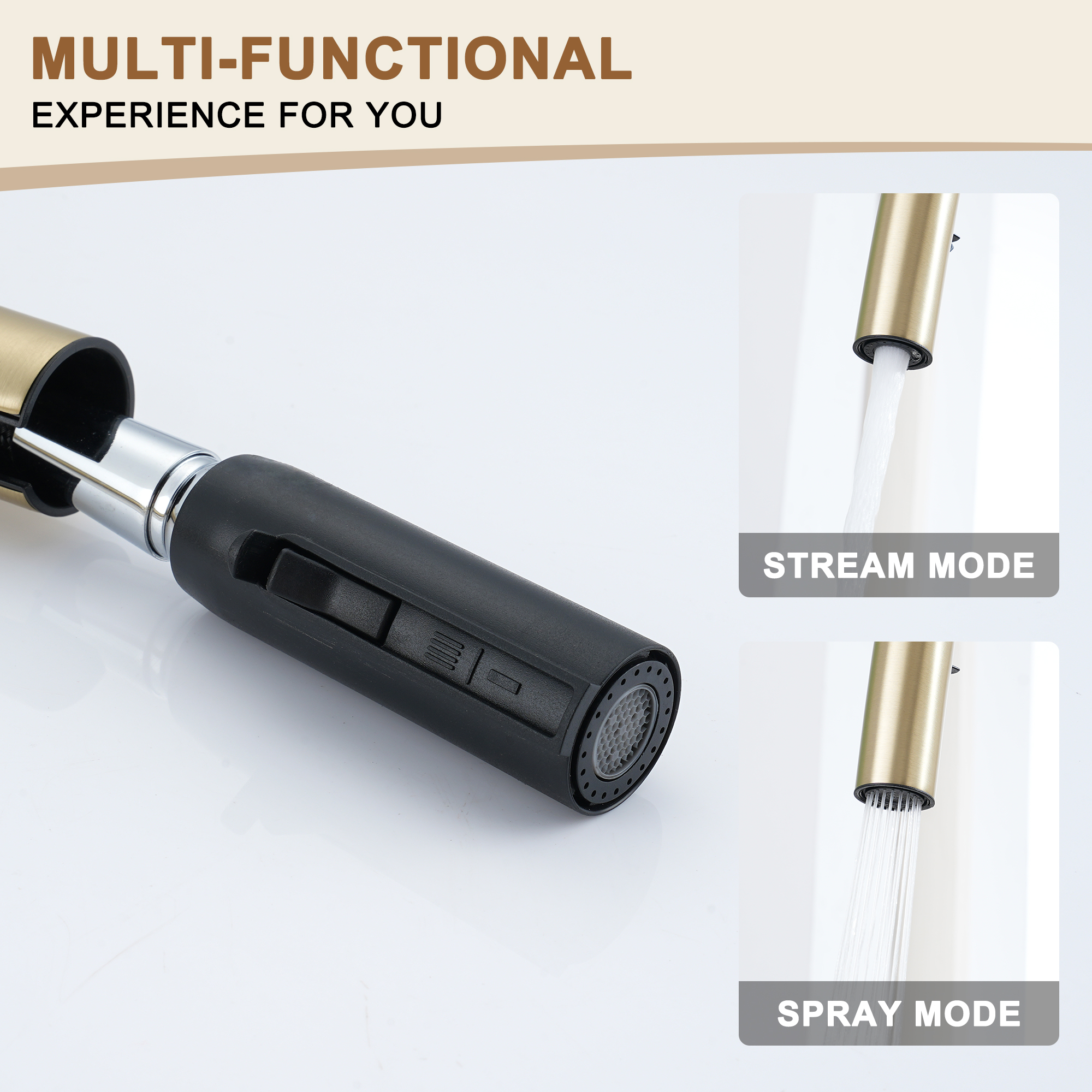 2-Spray Patterns Single Handle Pull Down Sprayer Kitchen Faucet with Deckplate and Water Supply Hoses in Brushed Gold