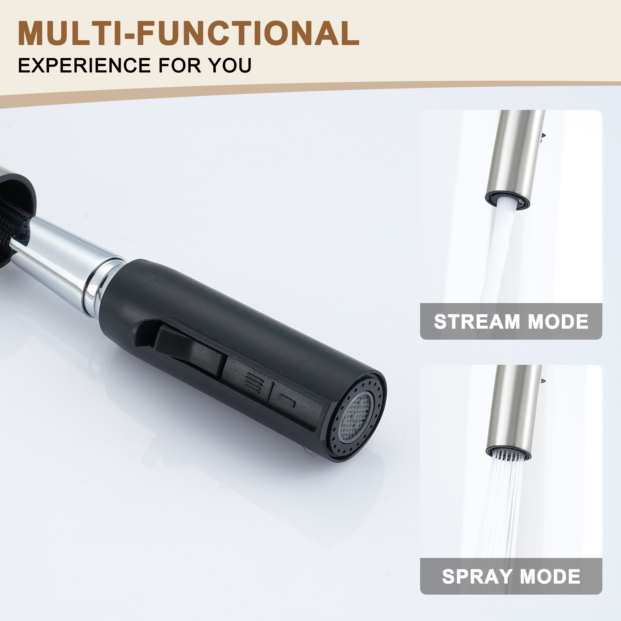 2-Spray Patterns Single Handle Pull Down Sprayer Kitchen Faucet with Deckplate and Water Supply Hoses in Brushed Gold