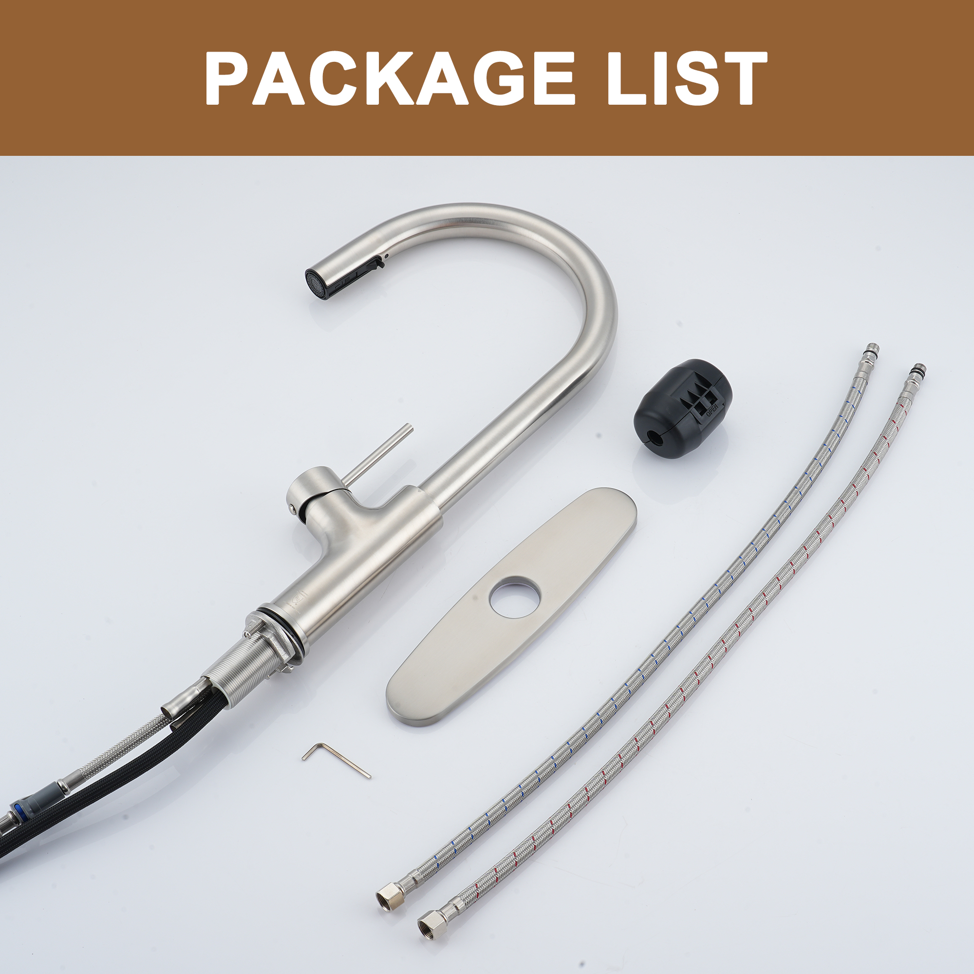 2-Spray Patterns Single Handle Pull Down Sprayer Kitchen Faucet with Deckplate and Water Supply Hoses in Brushed Gold