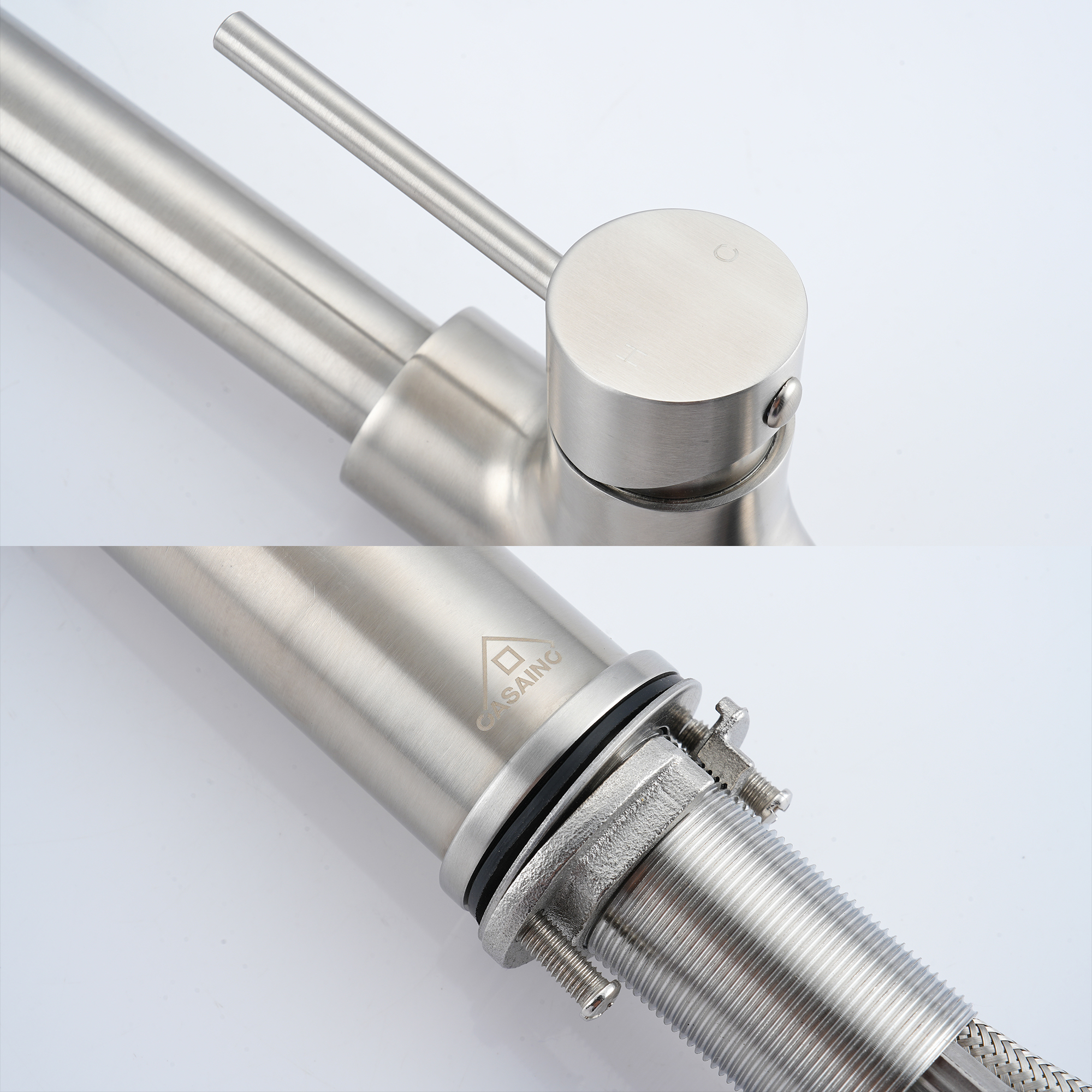 2-Spray Patterns Single Handle Pull Down Sprayer Kitchen Faucet with Deckplate and Water Supply Hoses in Brushed Gold