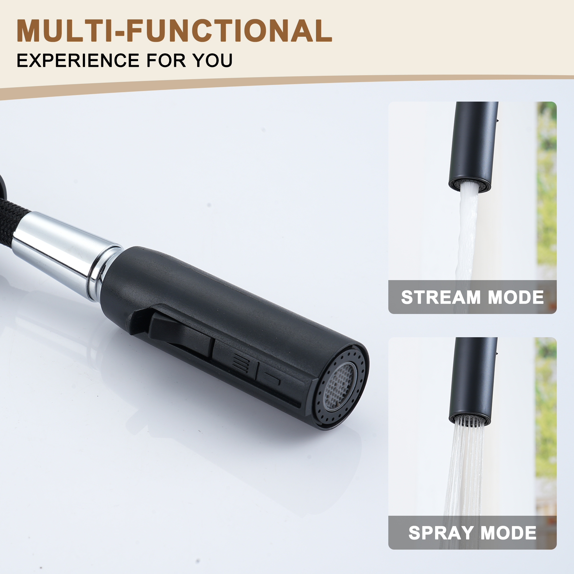 2-Spray Patterns Single Handle Pull Down Sprayer Kitchen Faucet with Deckplate and Water Supply Hoses in Brushed Gold