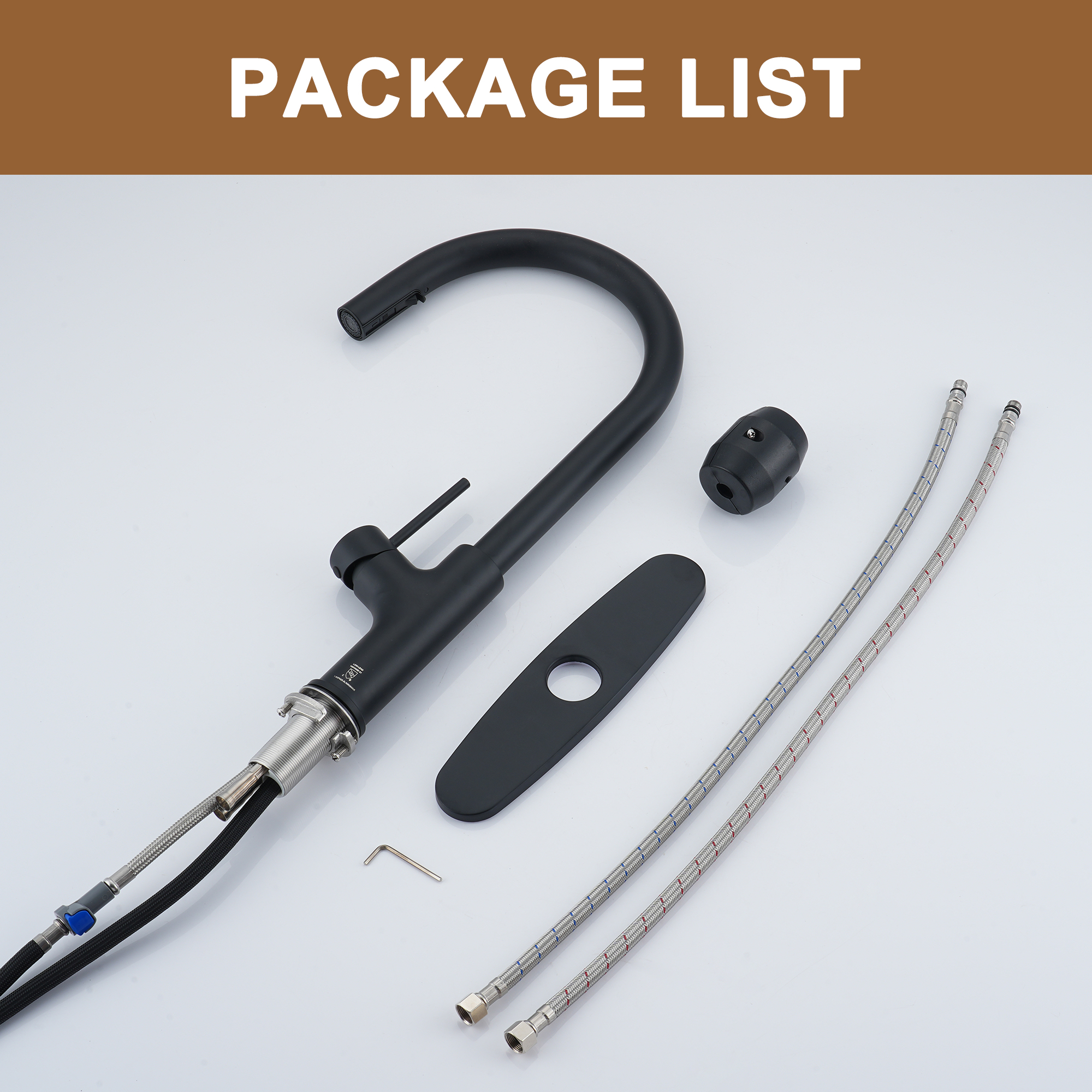 2-Spray Patterns Single Handle Pull Down Sprayer Kitchen Faucet with Deckplate and Water Supply Hoses in Brushed Gold