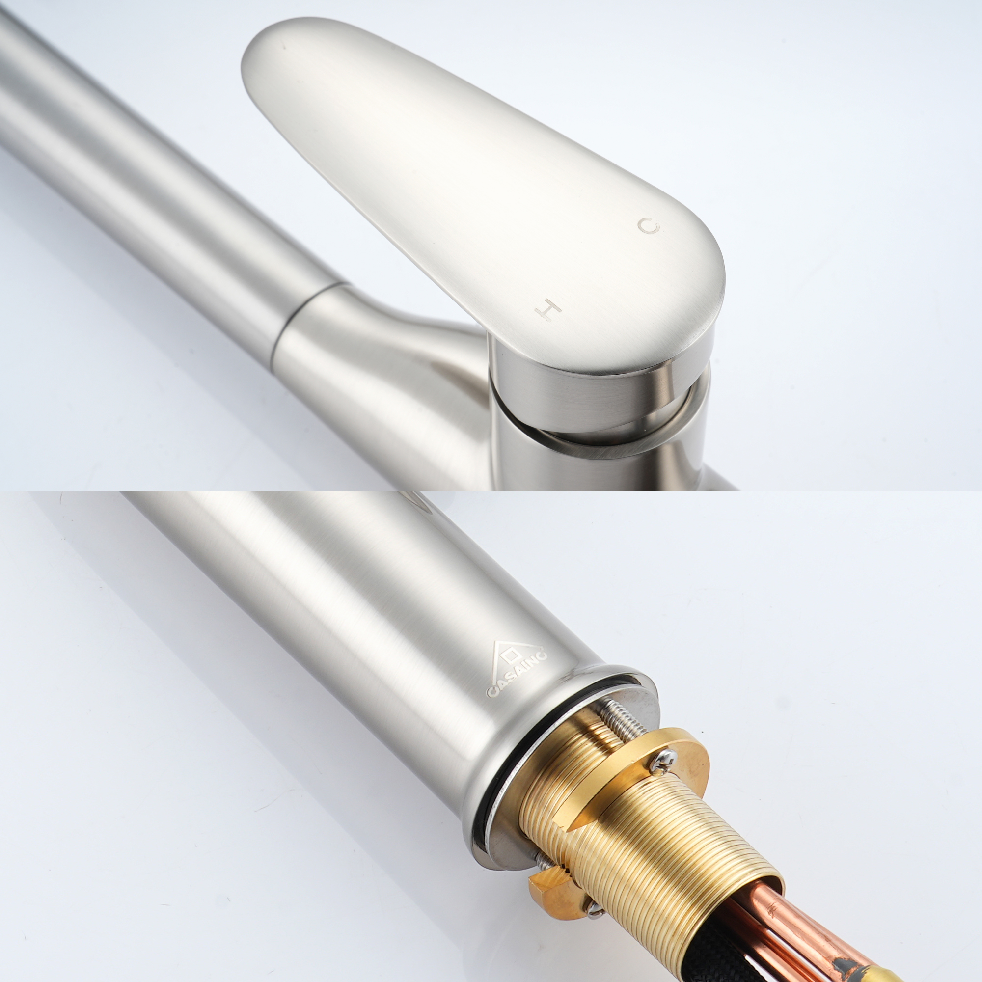 Modern Single Handle Pull Down Sprayer Kitchen Faucet with Deckplate and Water Supply Hoses in Brushed Gold/Brushed Nickel/Matte Black/Matte White