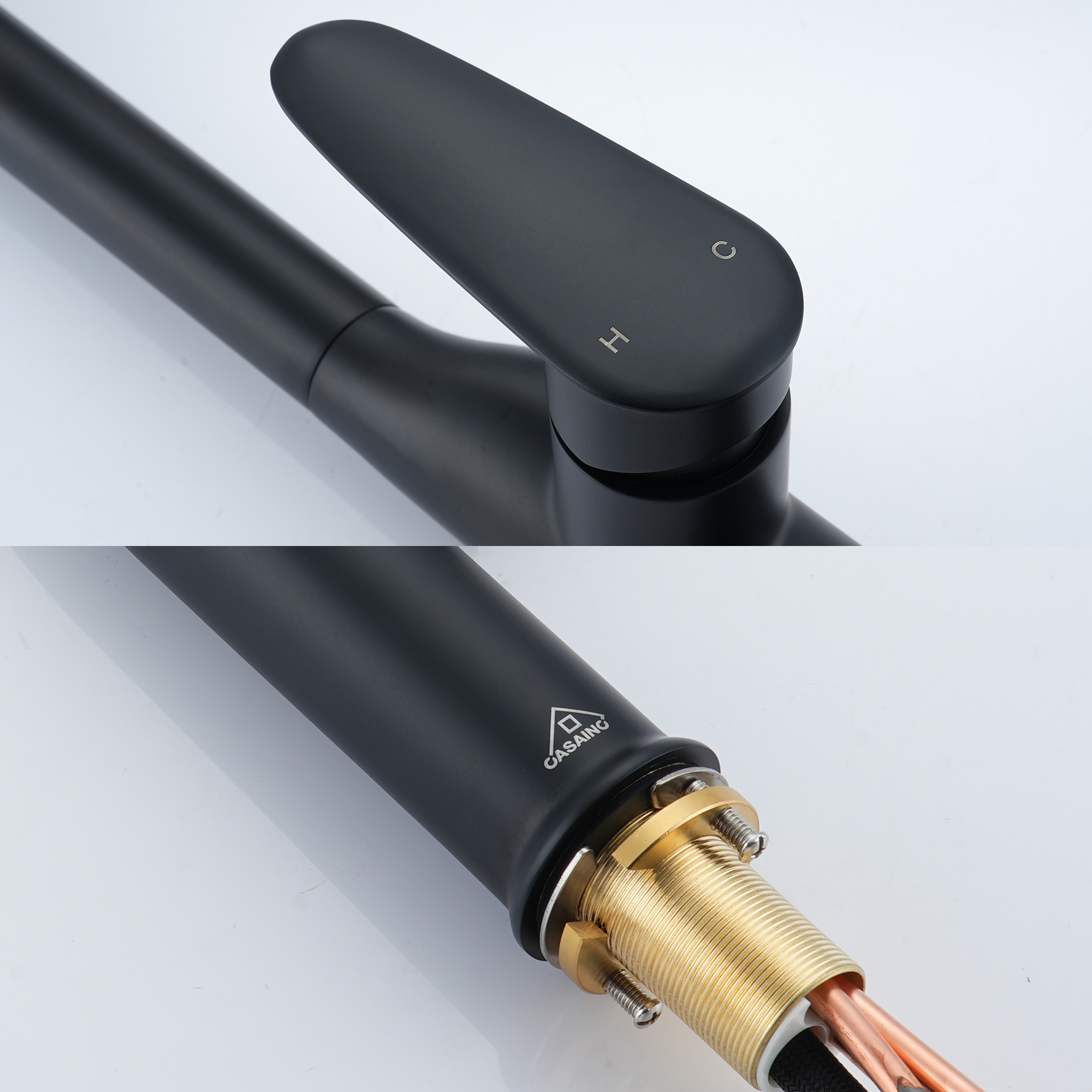 Modern Single Handle Pull Down Sprayer Kitchen Faucet with Deckplate and Water Supply Hoses in Brushed Gold/Brushed Nickel/Matte Black/Matte White