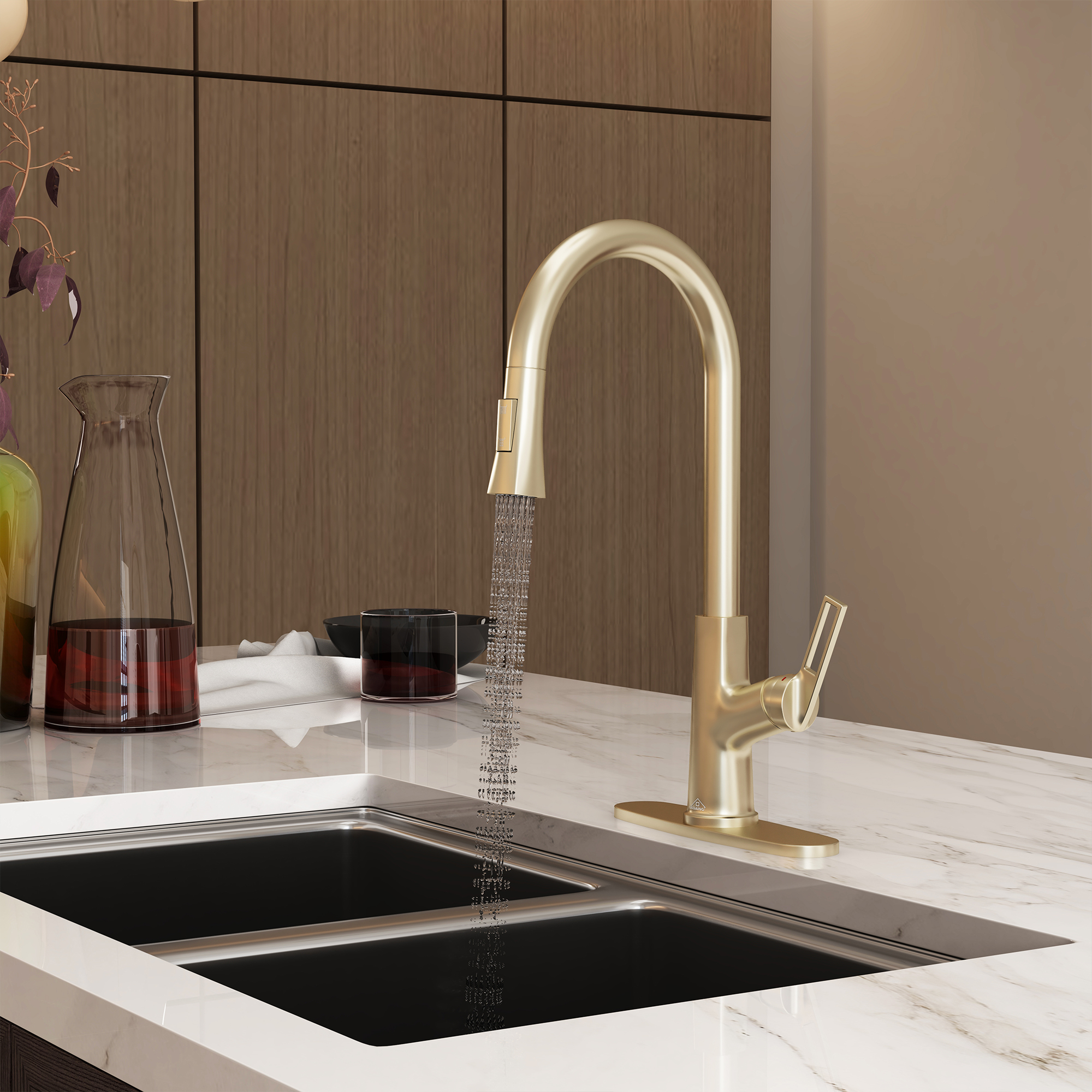 Single Handle Pull-Down Sprayer Kitchen Faucet with Advanced Spray, Pull Out Spray Wand, Deckplate in Brushed Gold/Brushed Nickel/Matte Black/Matte White