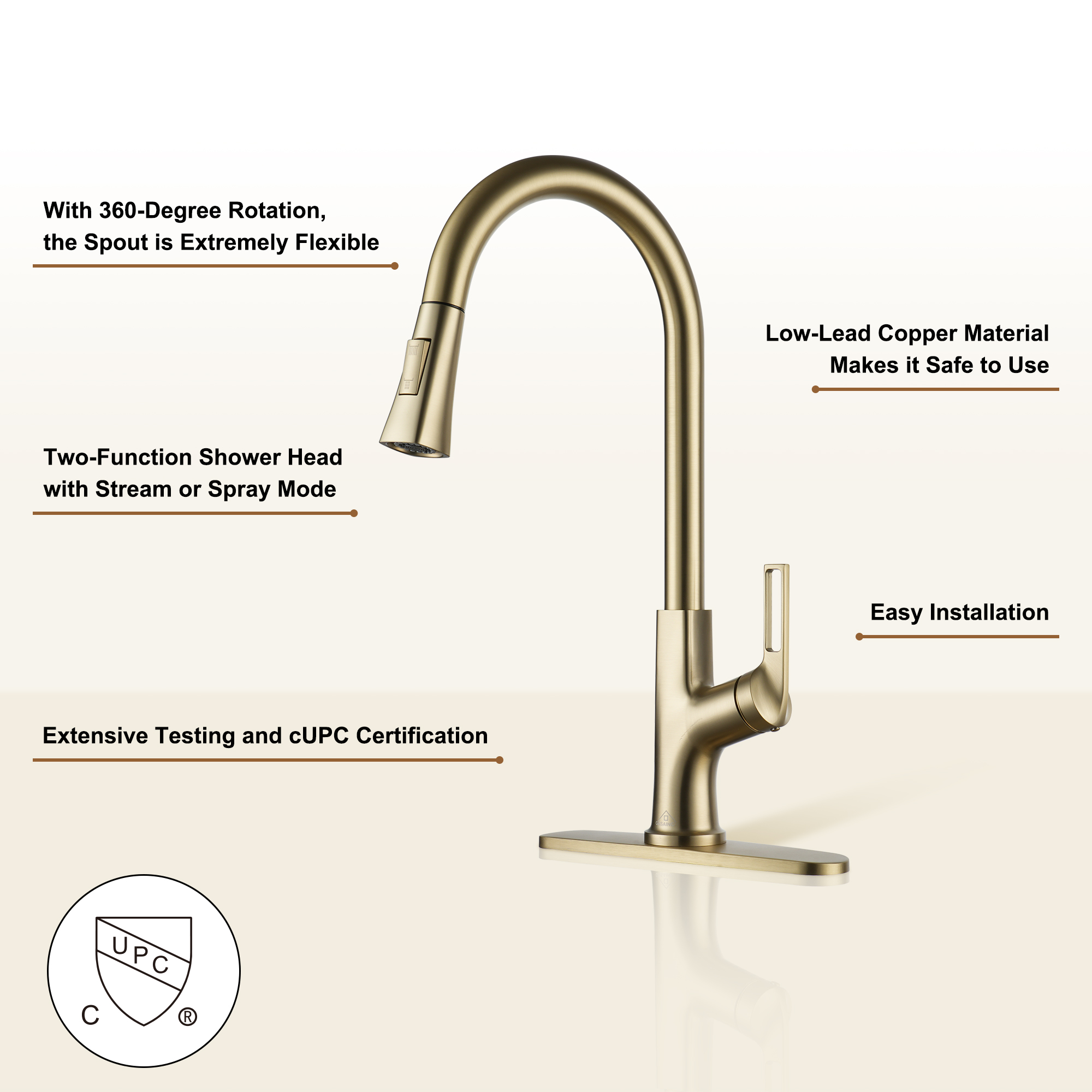 Single Handle Pull-Down Sprayer Kitchen Faucet with Advanced Spray, Pull Out Spray Wand, Deckplate in Brushed Gold/Brushed Nickel/Matte Black/Matte White