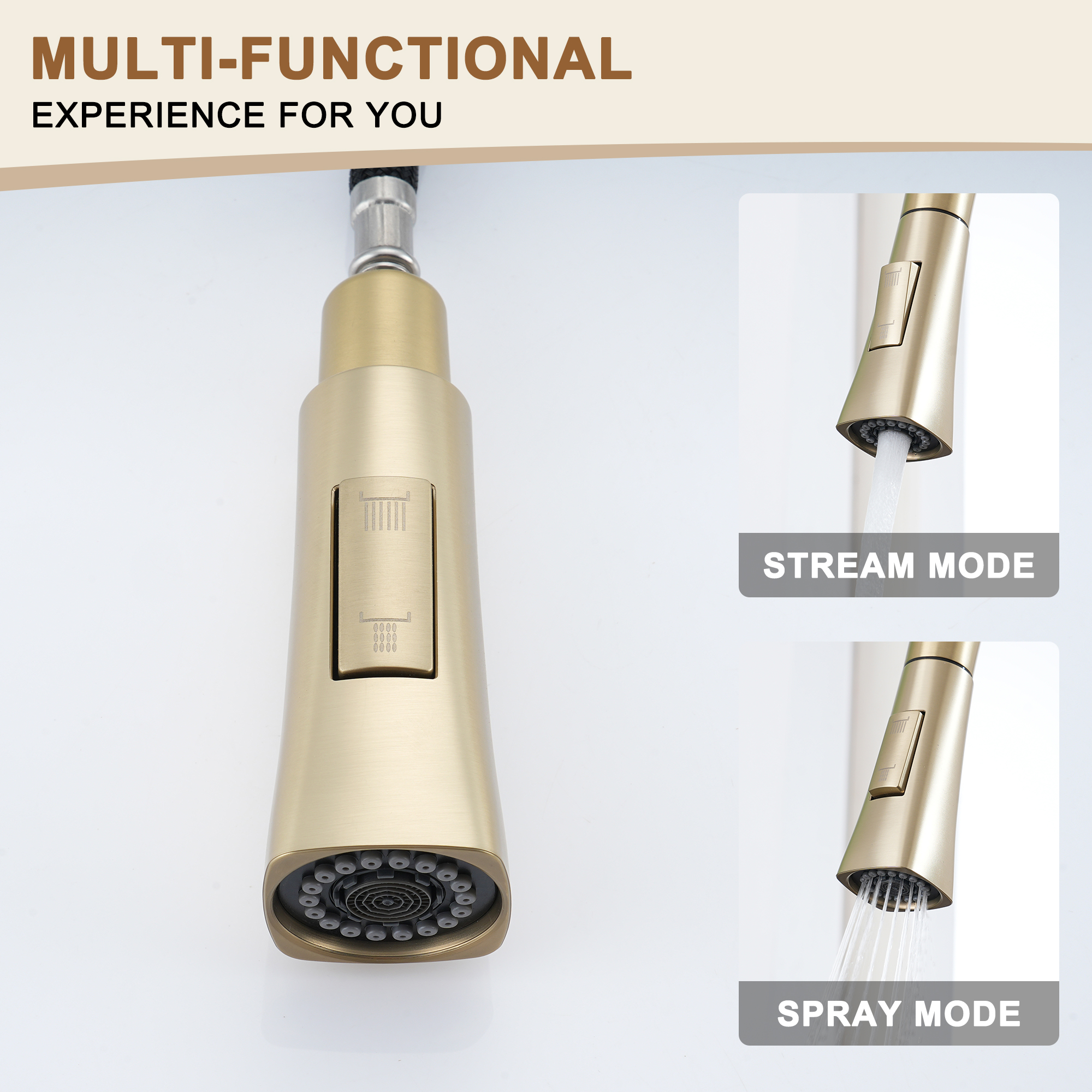 Single Handle Pull-Down Sprayer Kitchen Faucet with Advanced Spray, Pull Out Spray Wand, Deckplate in Brushed Gold/Brushed Nickel/Matte Black/Matte White