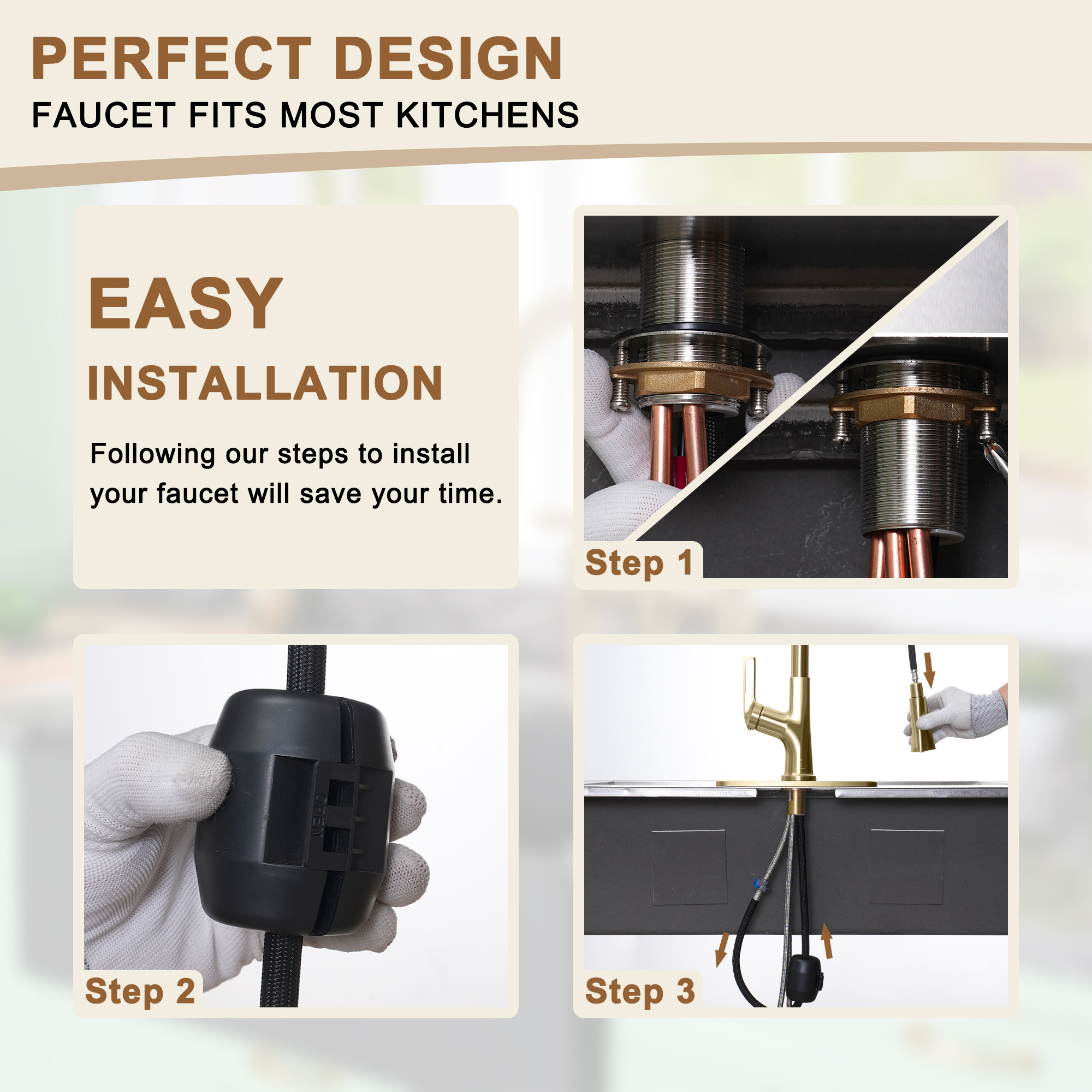 Single Handle Pull-Down Sprayer Kitchen Faucet with Advanced Spray, Pull Out Spray Wand, Deckplate in Brushed Gold/Brushed Nickel/Matte Black/Matte White