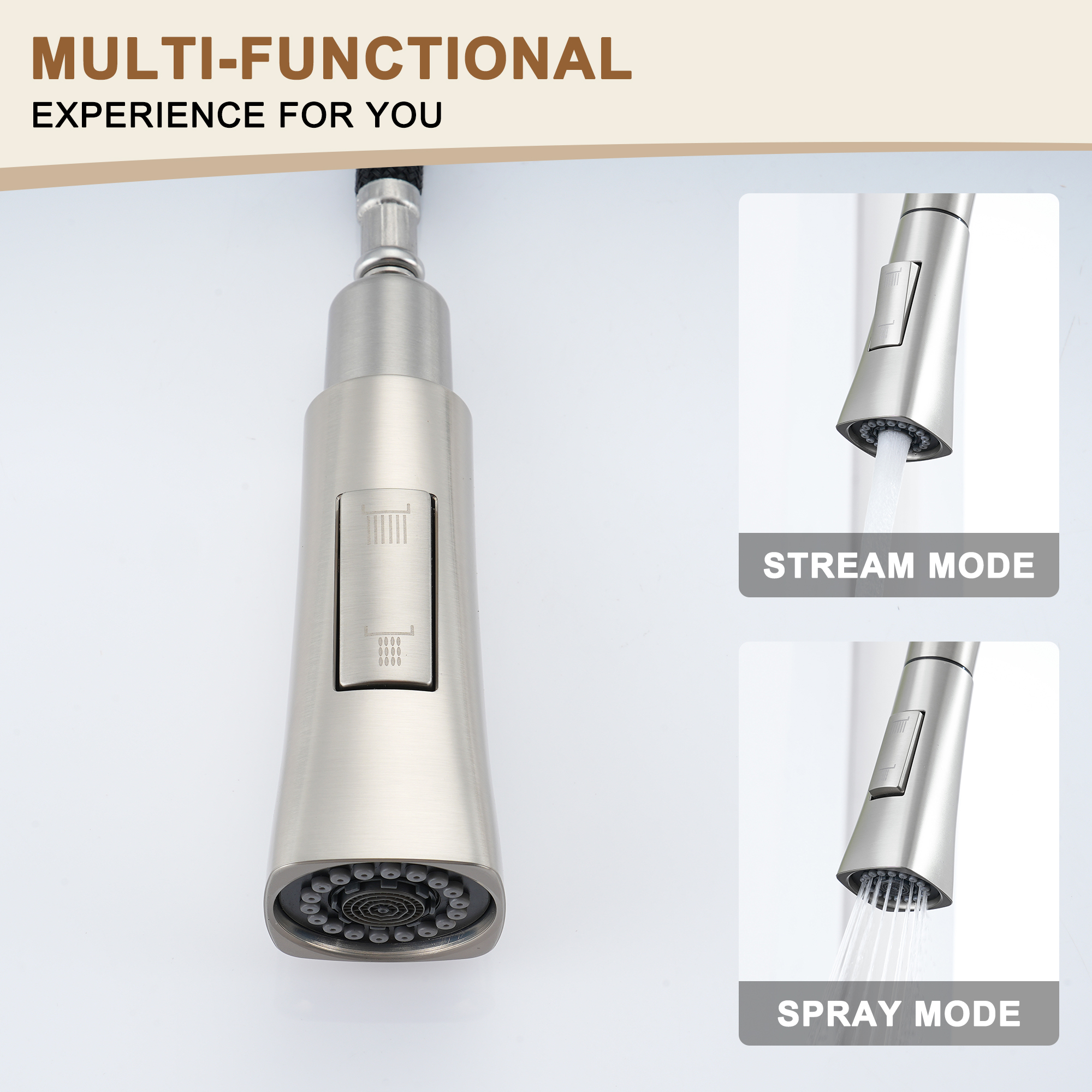 Single Handle Pull-Down Sprayer Kitchen Faucet with Advanced Spray, Pull Out Spray Wand, Deckplate in Brushed Gold/Brushed Nickel/Matte Black/Matte White