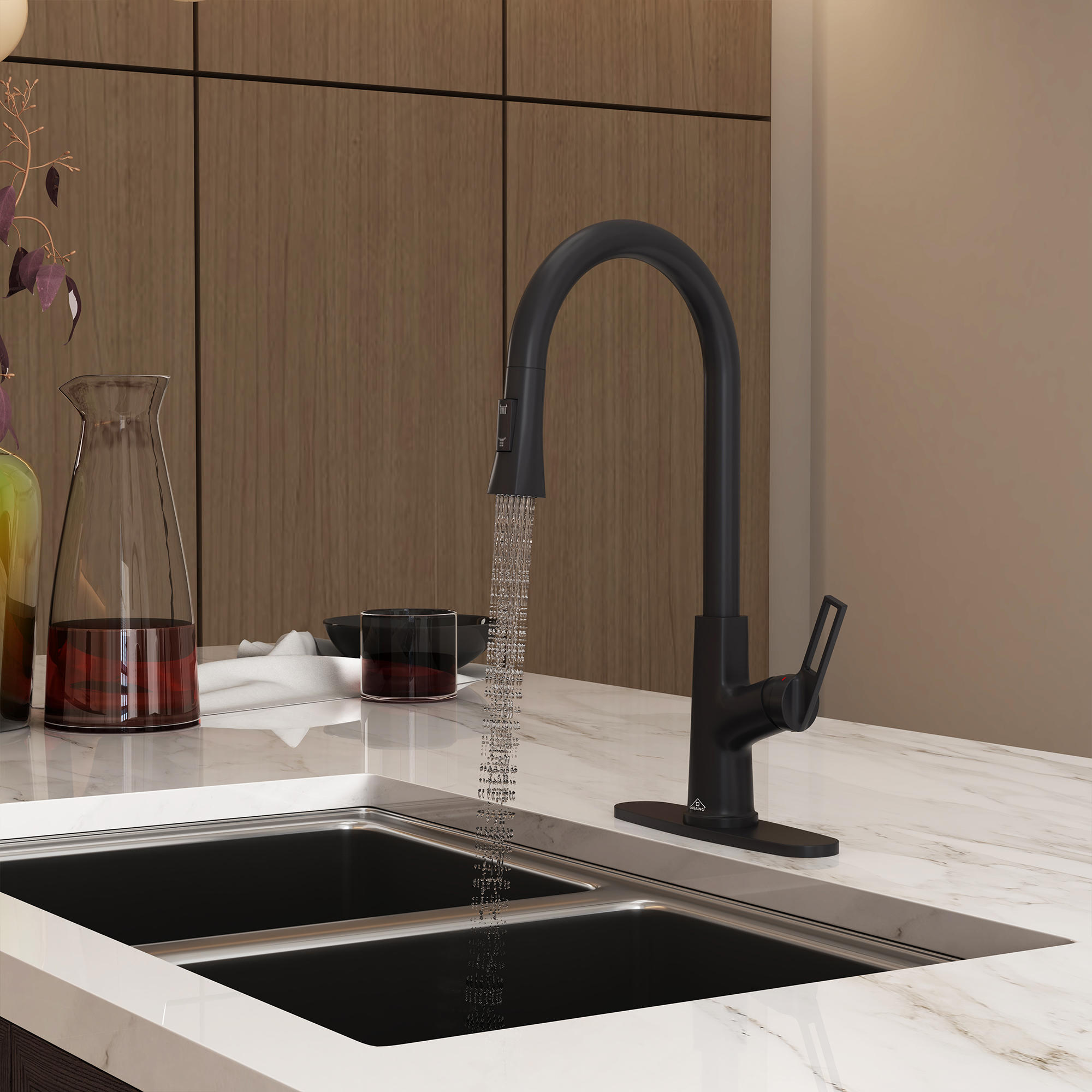 Single Handle Pull-Down Sprayer Kitchen Faucet with Advanced Spray, Pull Out Spray Wand, Deckplate in Brushed Gold/Brushed Nickel/Matte Black/Matte White