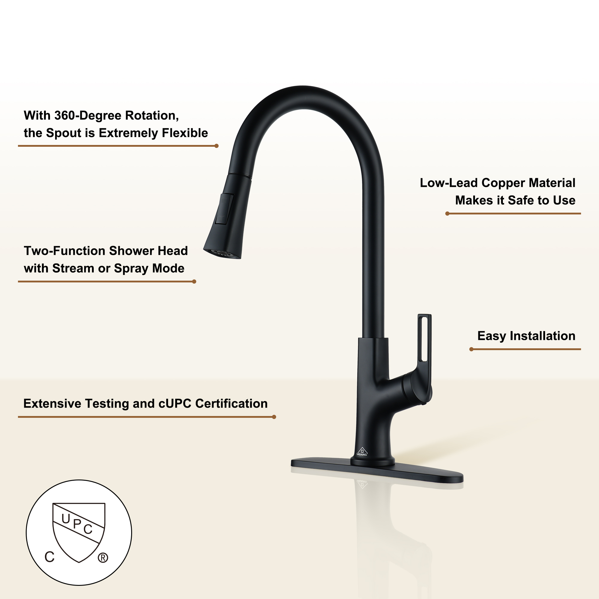 Single Handle Pull-Down Sprayer Kitchen Faucet with Advanced Spray, Pull Out Spray Wand, Deckplate in Brushed Gold/Brushed Nickel/Matte Black/Matte White