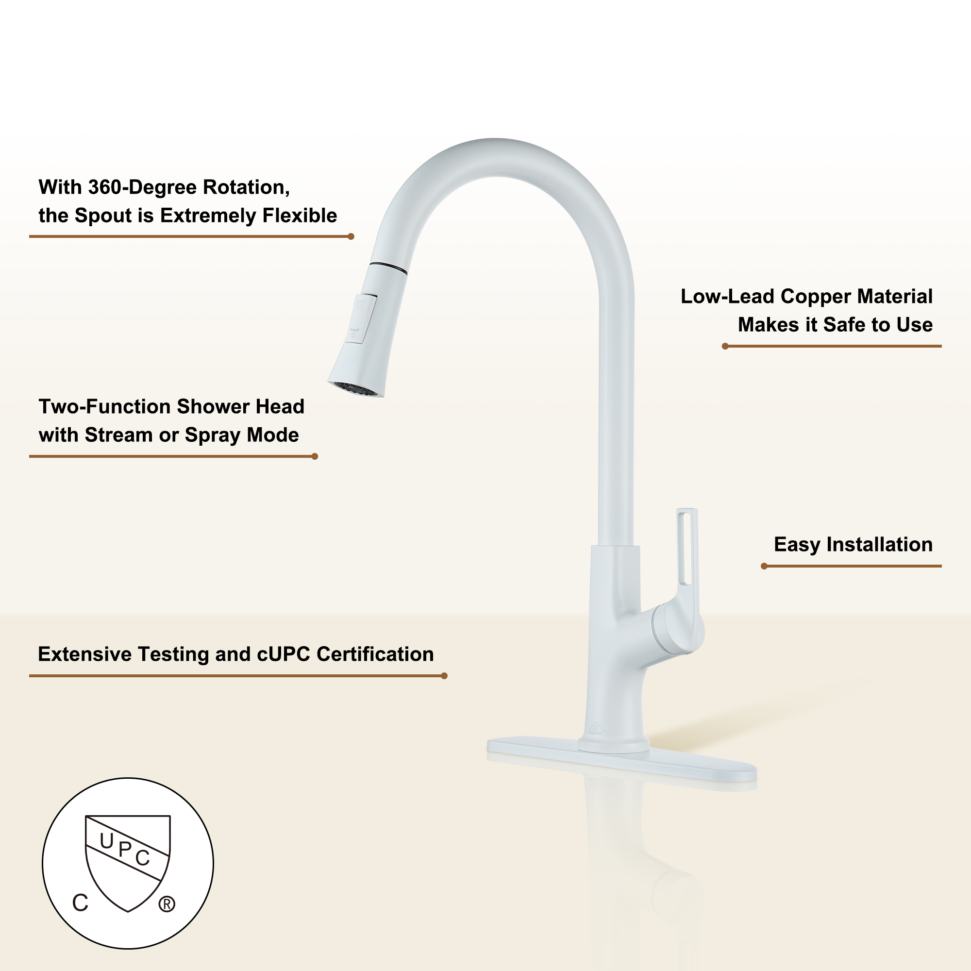 Single Handle Pull-Down Sprayer Kitchen Faucet with Advanced Spray, Pull Out Spray Wand, Deckplate in Brushed Gold/Brushed Nickel/Matte Black/Matte White