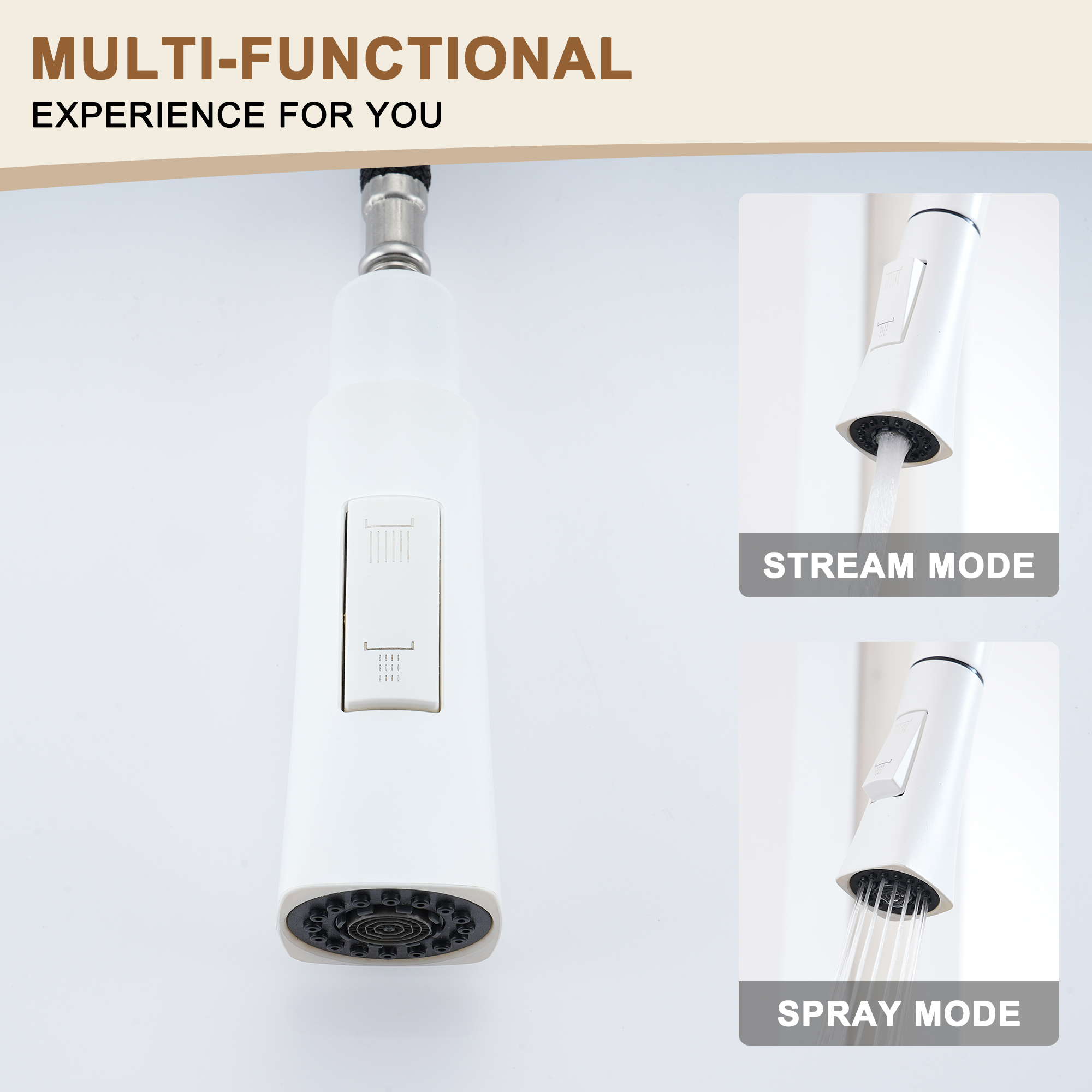 Single Handle Pull-Down Sprayer Kitchen Faucet with Advanced Spray, Pull Out Spray Wand, Deckplate in Brushed Gold/Brushed Nickel/Matte Black/Matte White