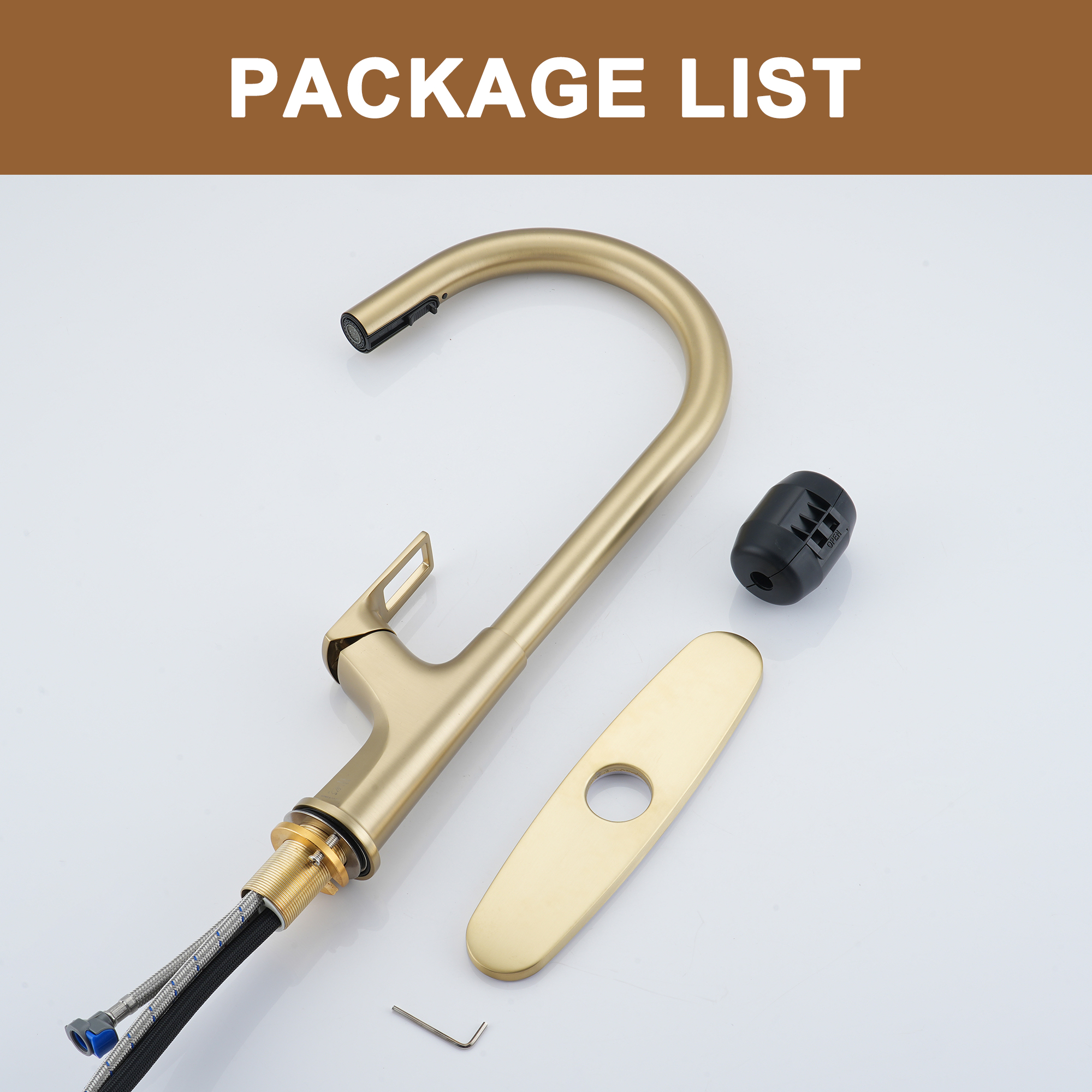 Kitchen Faucet with Pull Down Sprayer, Modern Single Handle Pull Out Kitchen Faucet,1 or 3 Hole Sink Faucets for Farmhouse Camper Laundry Utility Rv Wet Bar, Brushed Gold/Brushed Nickel/Matte Black