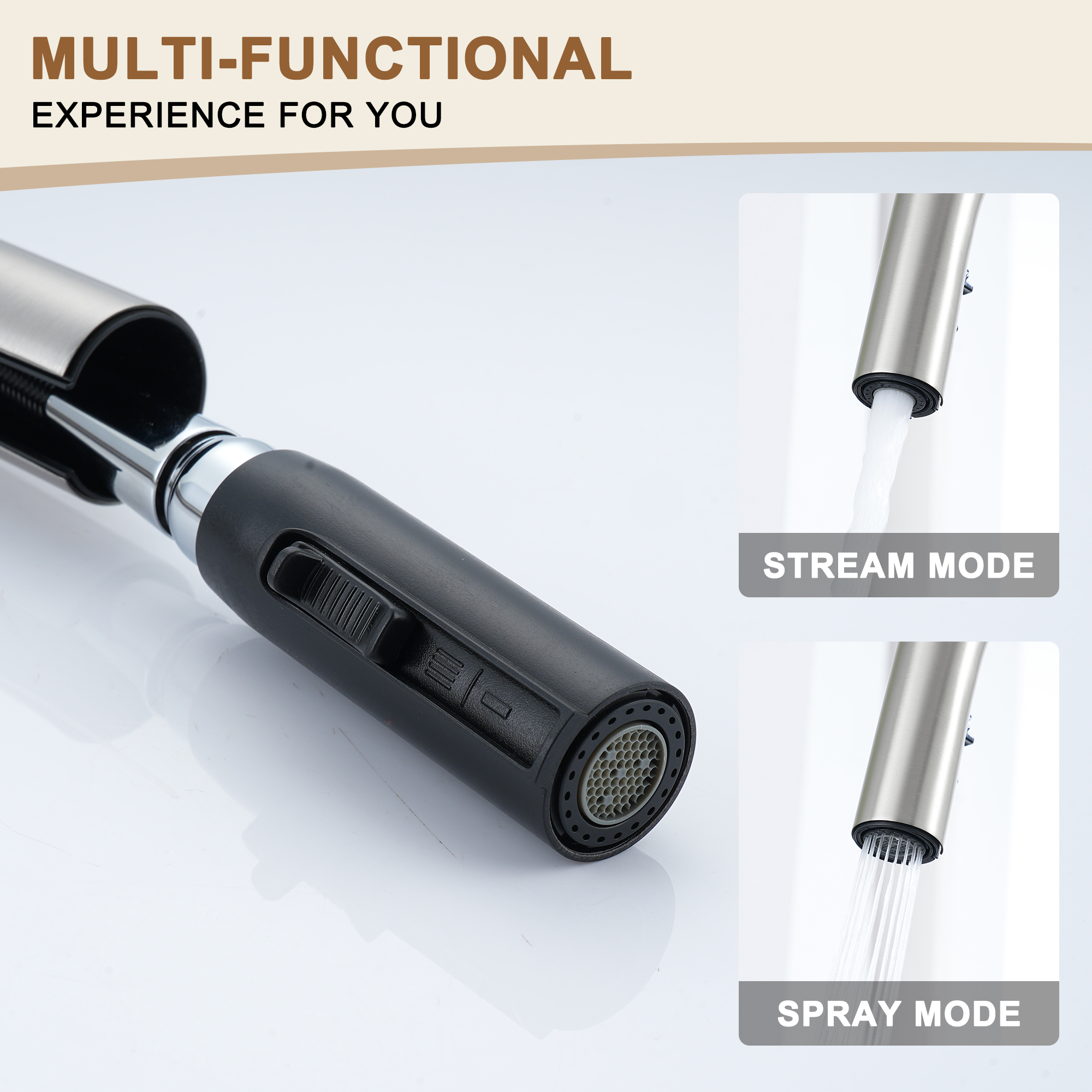 Kitchen Faucet with Pull Down Sprayer, Modern Single Handle Pull Out Kitchen Faucet,1 or 3 Hole Sink Faucets for Farmhouse Camper Laundry Utility Rv Wet Bar, Brushed Gold/Brushed Nickel/Matte Black