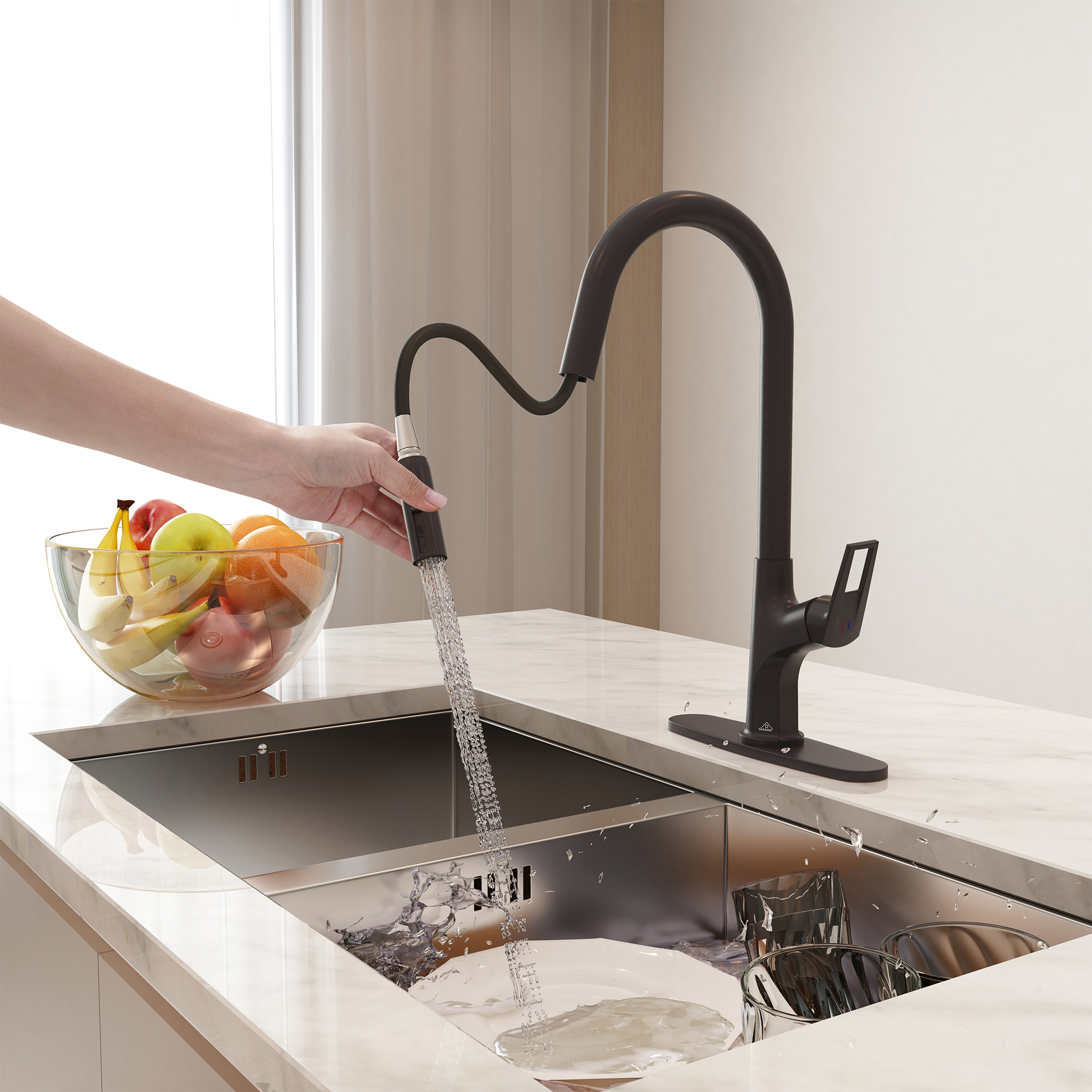 Kitchen Faucet with Pull Down Sprayer, Modern Single Handle Pull Out Kitchen Faucet,1 or 3 Hole Sink Faucets for Farmhouse Camper Laundry Utility Rv Wet Bar, Brushed Gold/Brushed Nickel/Matte Black