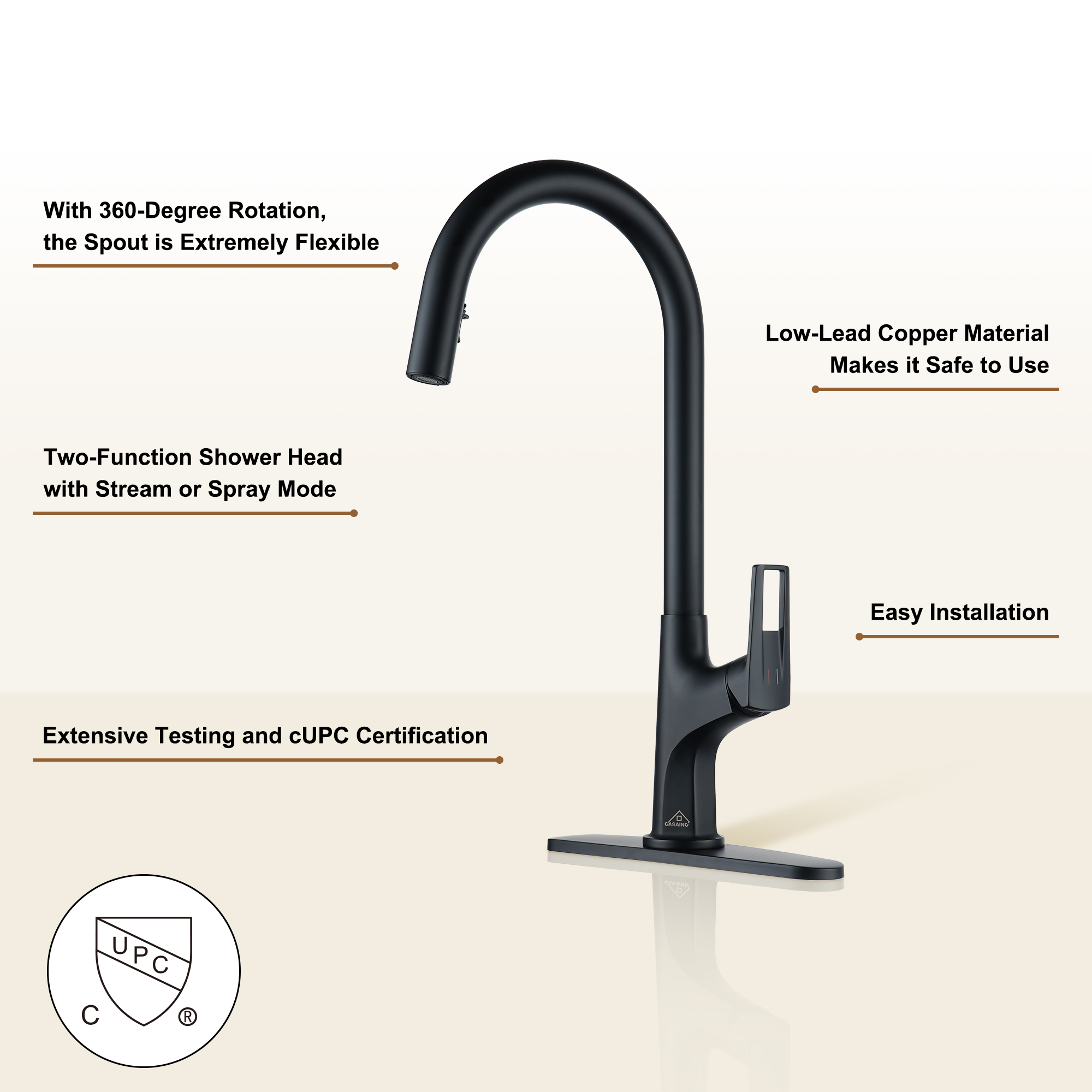 Kitchen Faucet with Pull Down Sprayer, Modern Single Handle Pull Out Kitchen Faucet,1 or 3 Hole Sink Faucets for Farmhouse Camper Laundry Utility Rv Wet Bar, Brushed Gold/Brushed Nickel/Matte Black