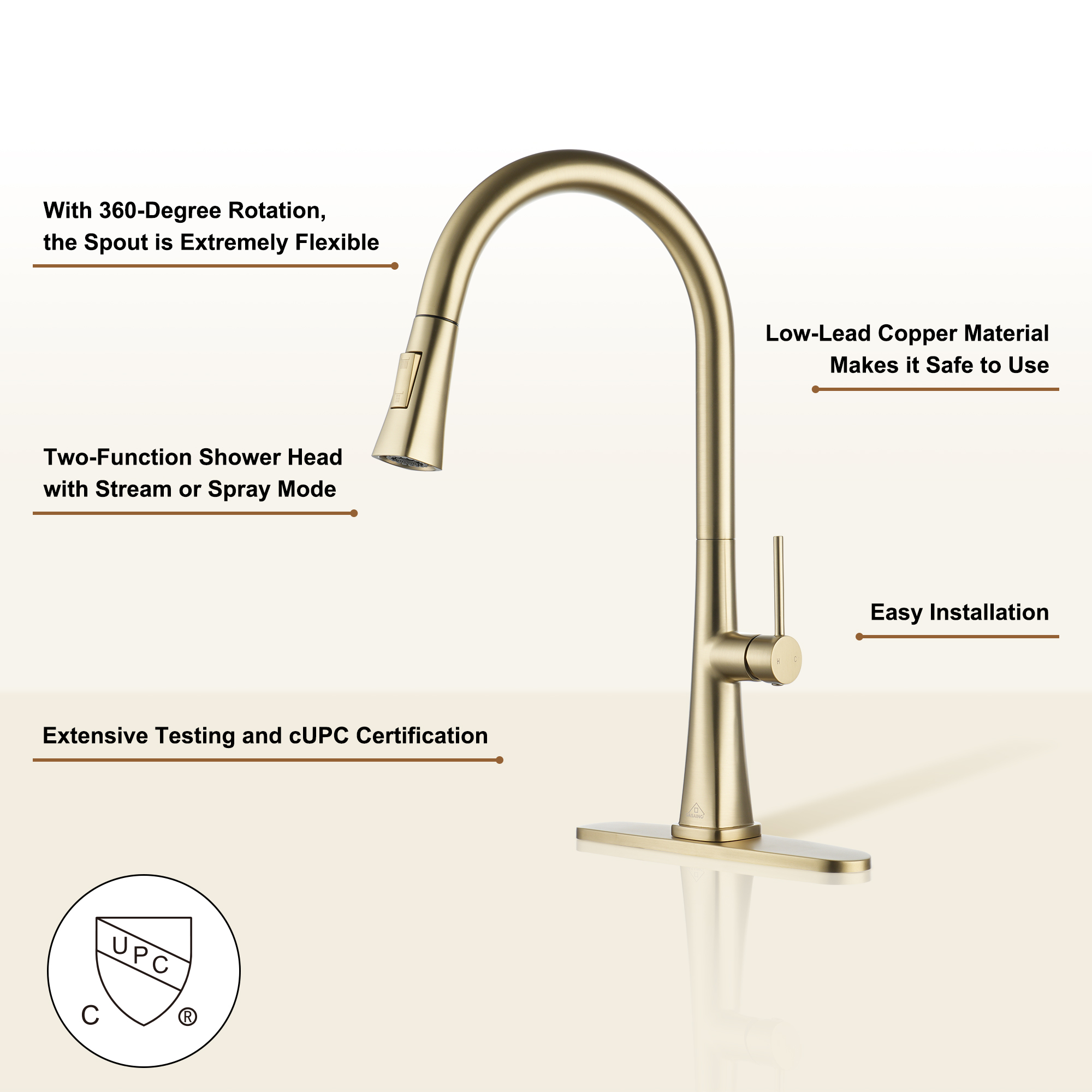 Kitchen Faucet with Pull Down Sprayer, Modern Single Handle Pull Out Kitchen Sink Faucet,1 or 3 Hole Sink Faucets for Farmhouse Camper Laundry Utility Rv Wet Bar, Brushed Gold/Brushed Nickel/Matte Black/Matte White