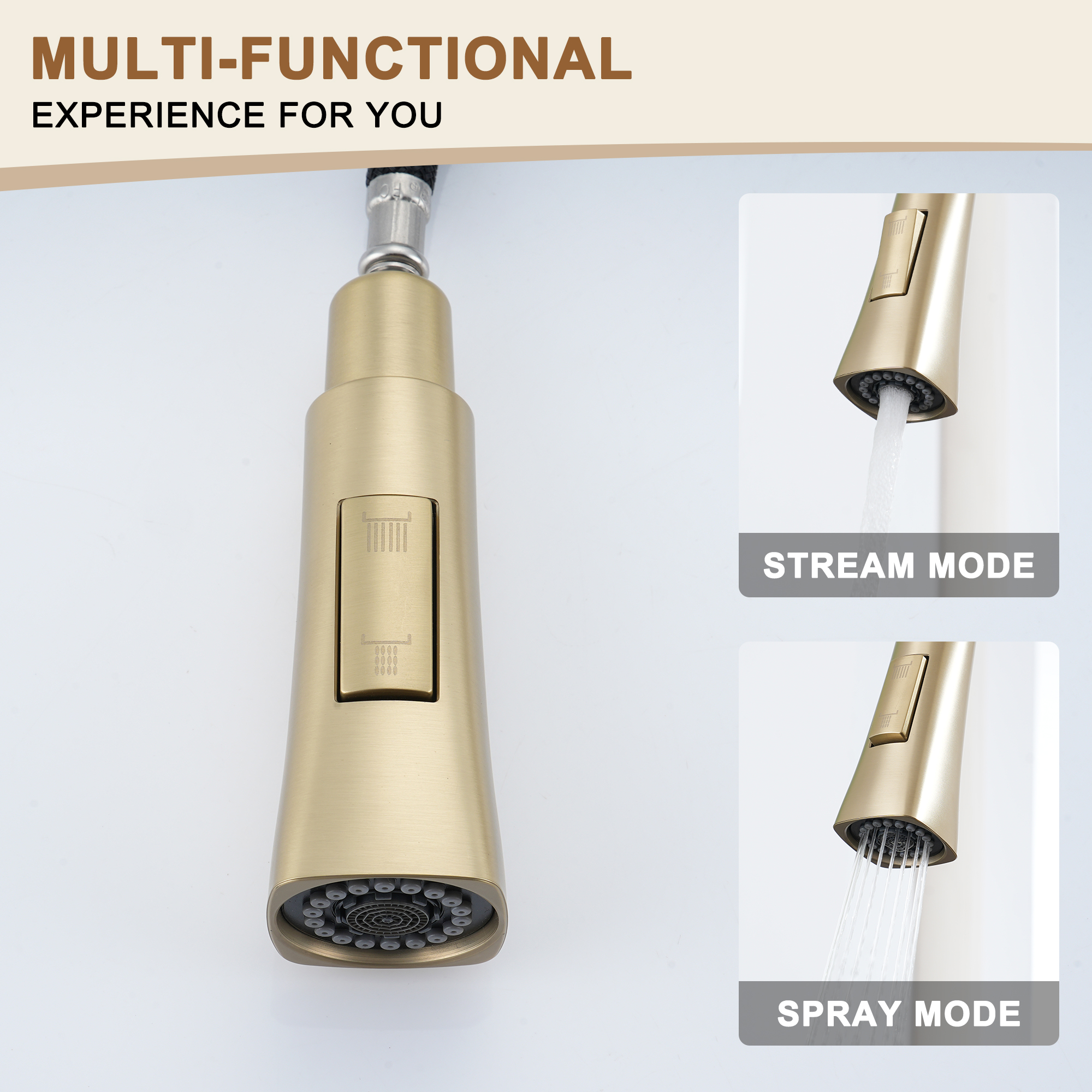  Kitchen Faucet with Pull Down Sprayer, Modern Single Handle Pull Out Kitchen Sink Faucet,1 or 3 Hole Sink Faucets for Farmhouse Camper Laundry Utility Rv Wet Bar, Brushed Gold/Brushed Nickel/Matte Black/Matte White