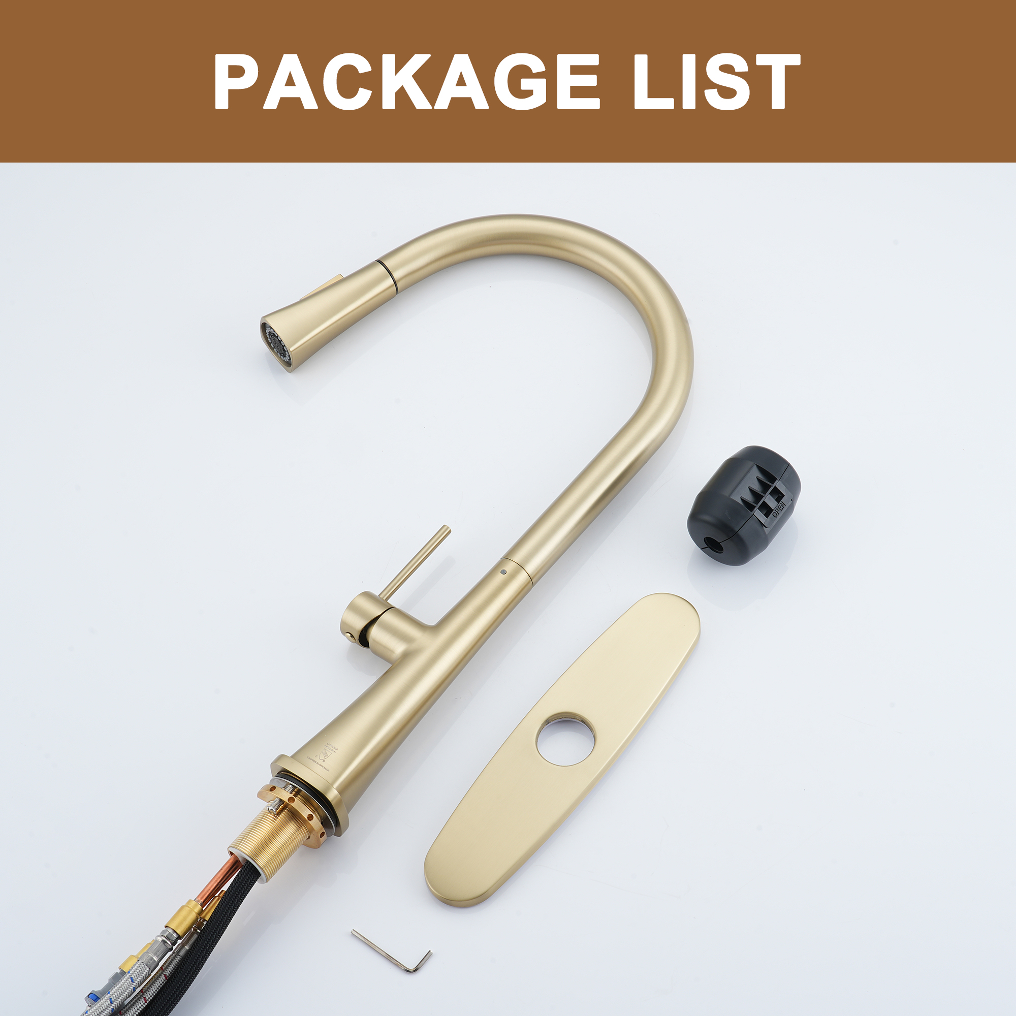  Kitchen Faucet with Pull Down Sprayer, Modern Single Handle Pull Out Kitchen Sink Faucet,1 or 3 Hole Sink Faucets for Farmhouse Camper Laundry Utility Rv Wet Bar, Brushed Gold/Brushed Nickel/Matte Black/Matte White