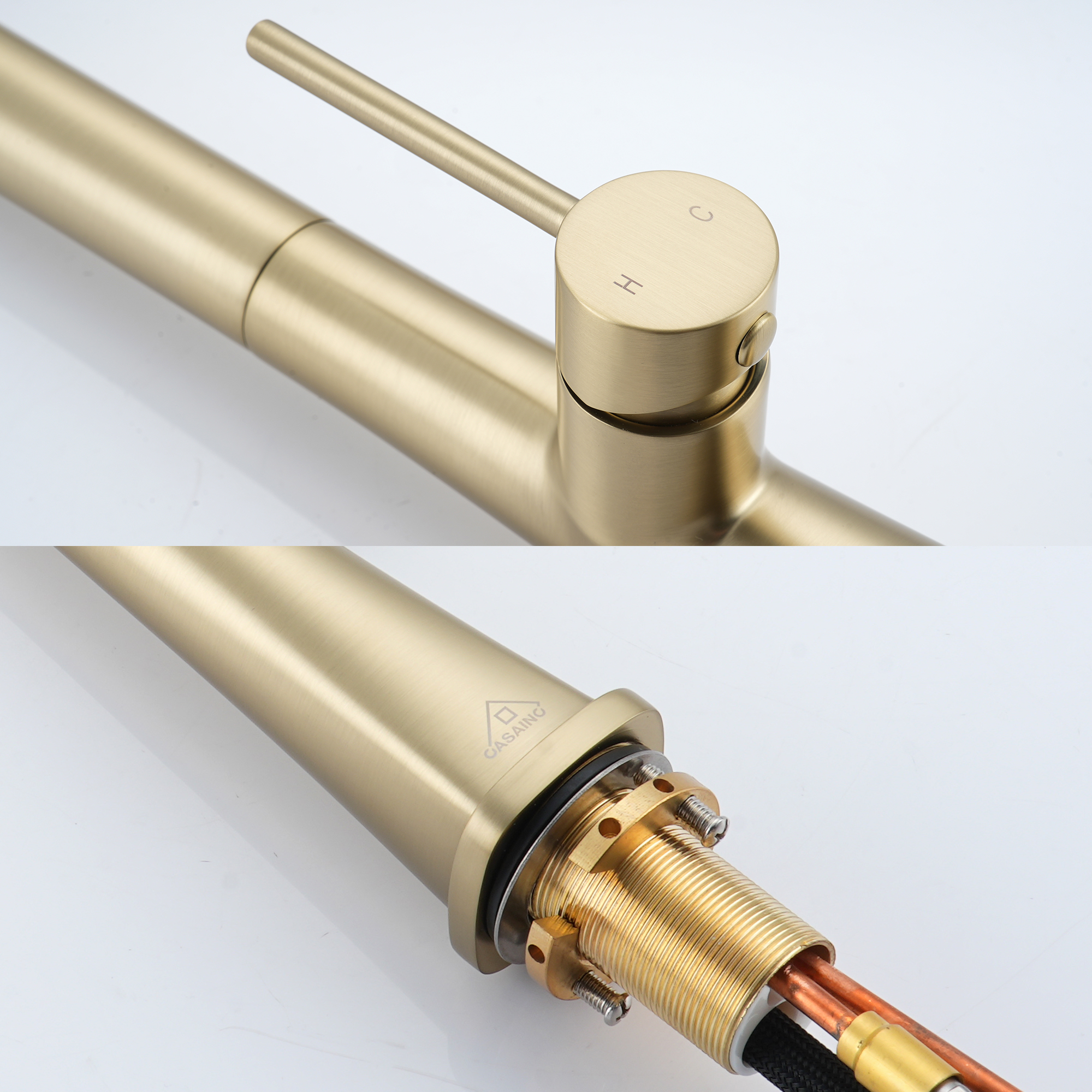  Kitchen Faucet with Pull Down Sprayer, Modern Single Handle Pull Out Kitchen Sink Faucet,1 or 3 Hole Sink Faucets for Farmhouse Camper Laundry Utility Rv Wet Bar, Brushed Gold/Brushed Nickel/Matte Black/Matte White