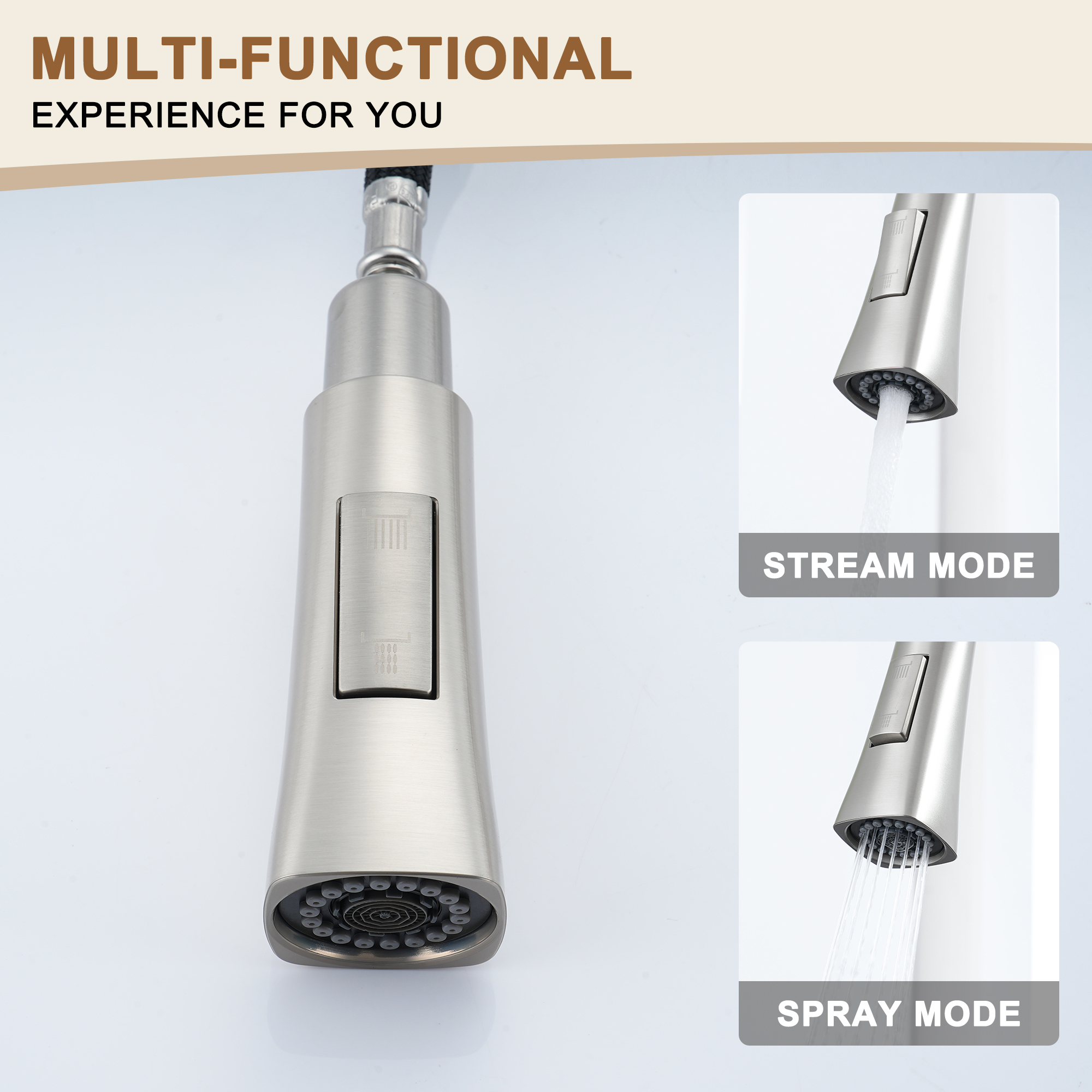  Kitchen Faucet with Pull Down Sprayer, Modern Single Handle Pull Out Kitchen Sink Faucet,1 or 3 Hole Sink Faucets for Farmhouse Camper Laundry Utility Rv Wet Bar, Brushed Gold/Brushed Nickel/Matte Black/Matte White