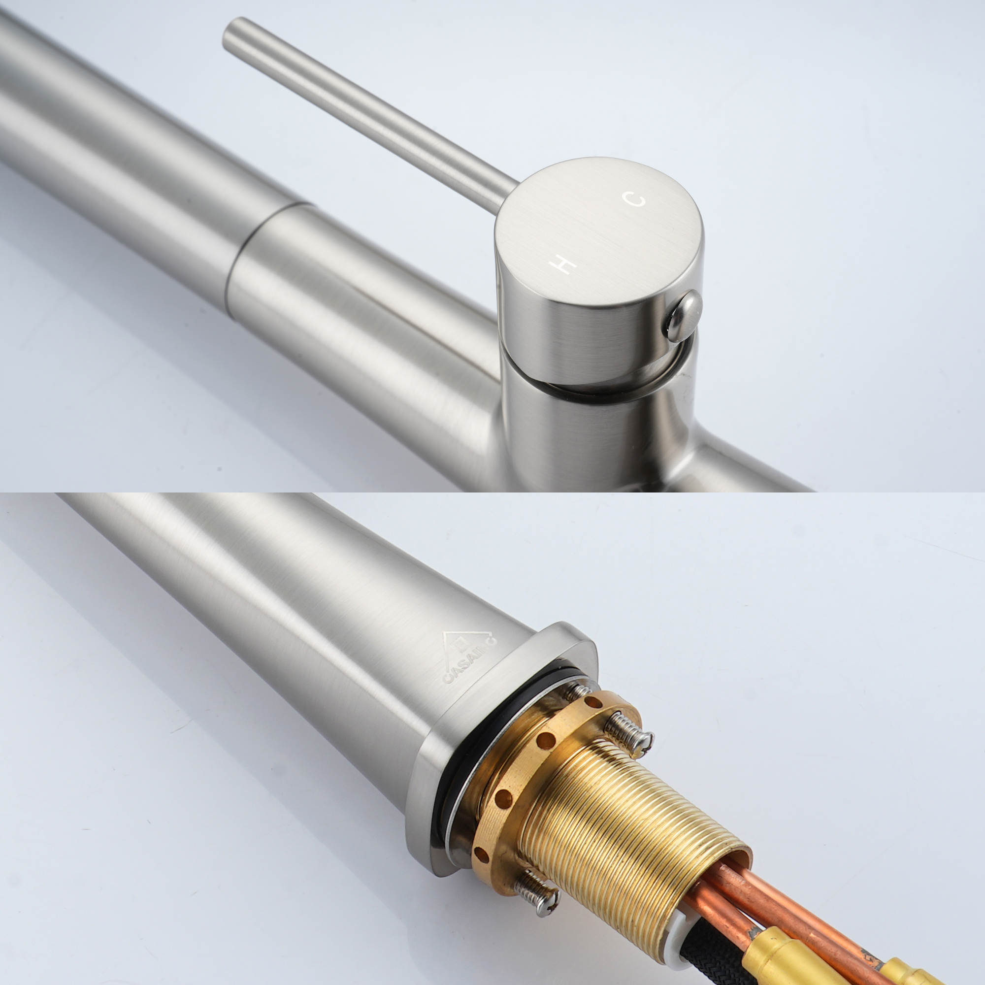  Kitchen Faucet with Pull Down Sprayer, Modern Single Handle Pull Out Kitchen Sink Faucet,1 or 3 Hole Sink Faucets for Farmhouse Camper Laundry Utility Rv Wet Bar, Brushed Gold/Brushed Nickel/Matte Black/Matte White