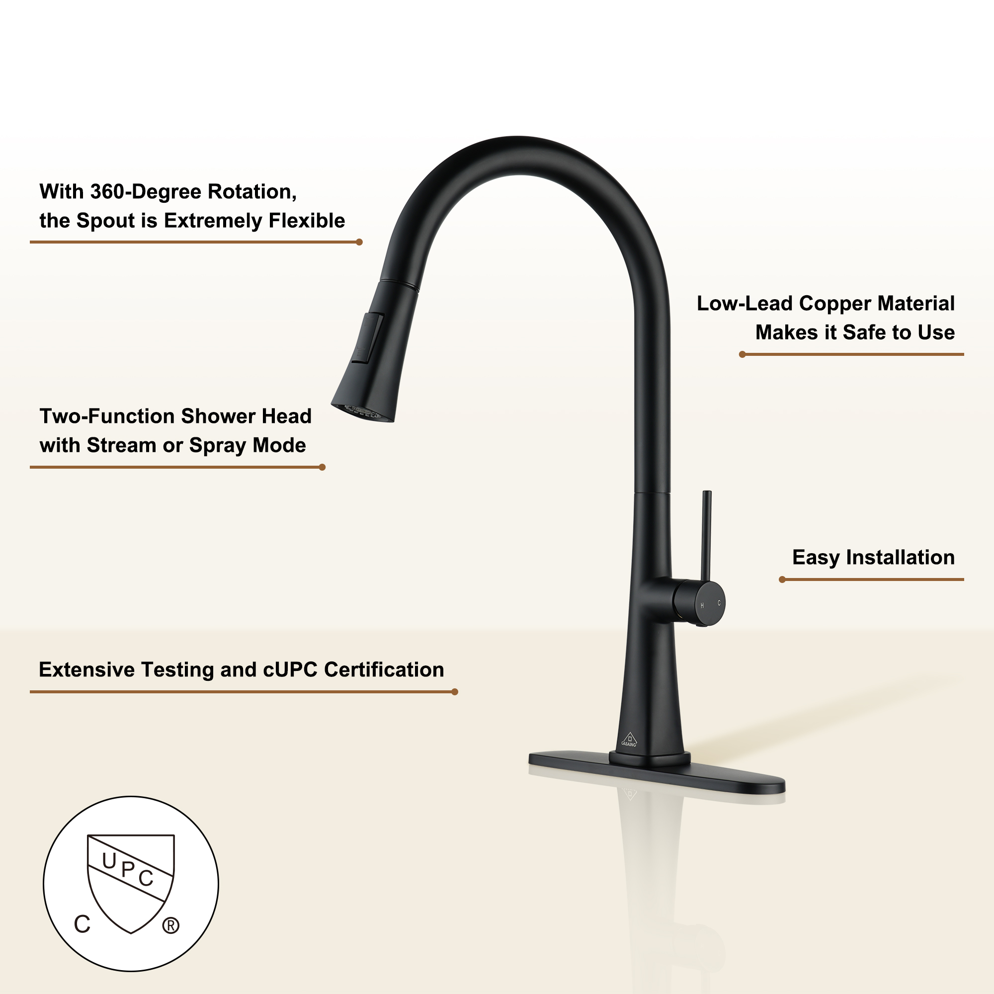  Kitchen Faucet with Pull Down Sprayer, Modern Single Handle Pull Out Kitchen Sink Faucet,1 or 3 Hole Sink Faucets for Farmhouse Camper Laundry Utility Rv Wet Bar, Brushed Gold/Brushed Nickel/Matte Black/Matte White