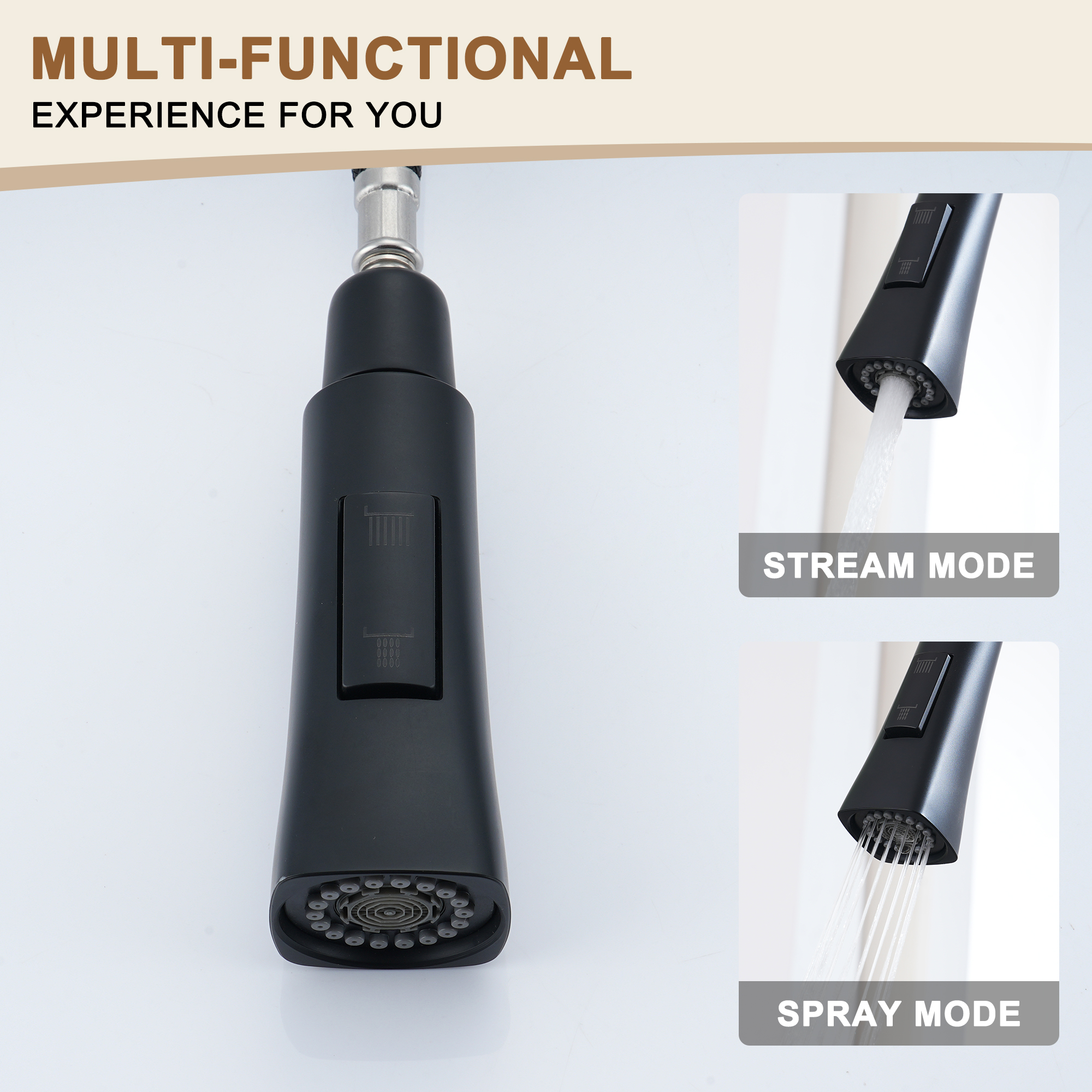  Kitchen Faucet with Pull Down Sprayer, Modern Single Handle Pull Out Kitchen Sink Faucet,1 or 3 Hole Sink Faucets for Farmhouse Camper Laundry Utility Rv Wet Bar, Brushed Gold/Brushed Nickel/Matte Black/Matte White