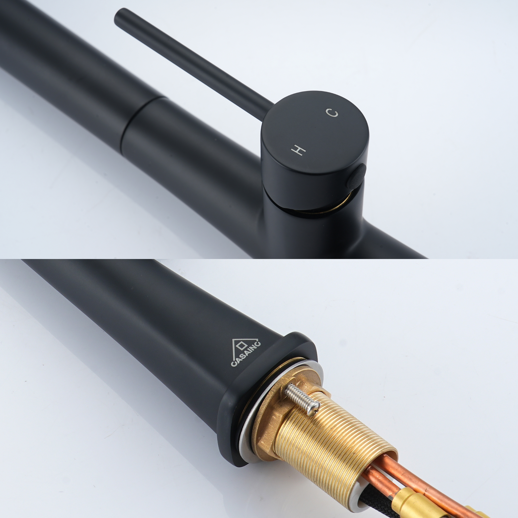  Kitchen Faucet with Pull Down Sprayer, Modern Single Handle Pull Out Kitchen Sink Faucet,1 or 3 Hole Sink Faucets for Farmhouse Camper Laundry Utility Rv Wet Bar, Brushed Gold/Brushed Nickel/Matte Black/Matte White