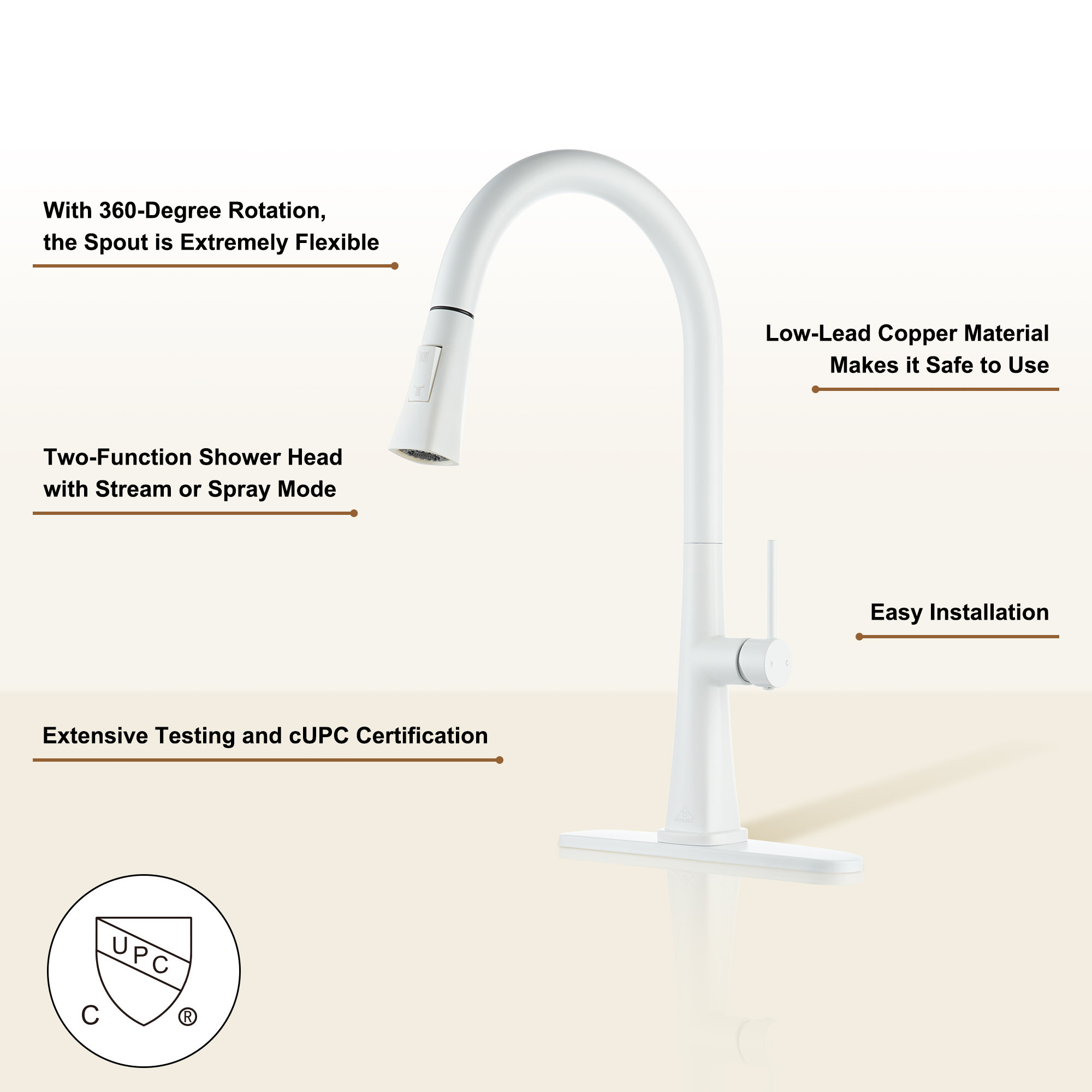  Kitchen Faucet with Pull Down Sprayer, Modern Single Handle Pull Out Kitchen Sink Faucet,1 or 3 Hole Sink Faucets for Farmhouse Camper Laundry Utility Rv Wet Bar, Brushed Gold/Brushed Nickel/Matte Black/Matte White