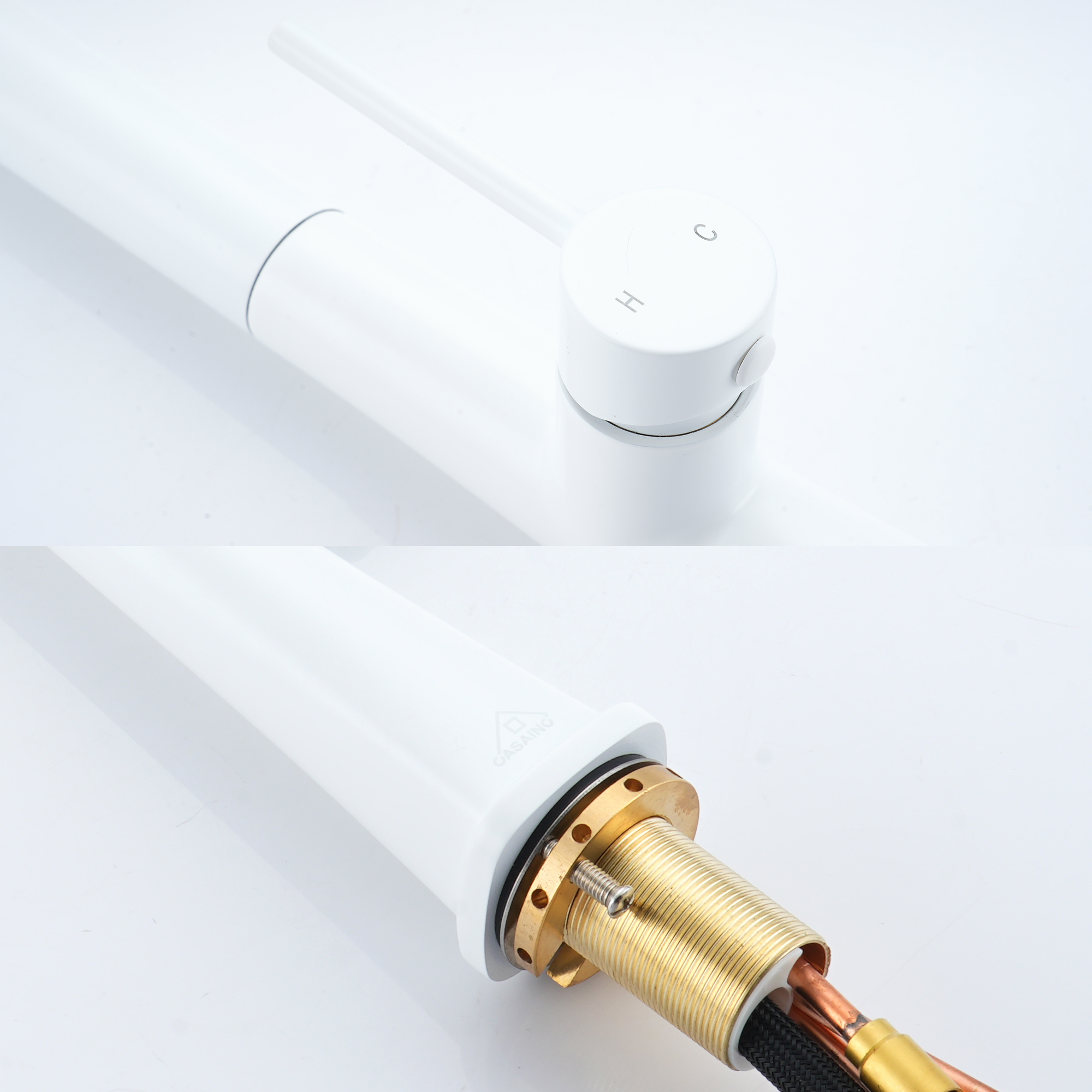  Kitchen Faucet with Pull Down Sprayer, Modern Single Handle Pull Out Kitchen Sink Faucet,1 or 3 Hole Sink Faucets for Farmhouse Camper Laundry Utility Rv Wet Bar, Brushed Gold/Brushed Nickel/Matte Black/Matte White