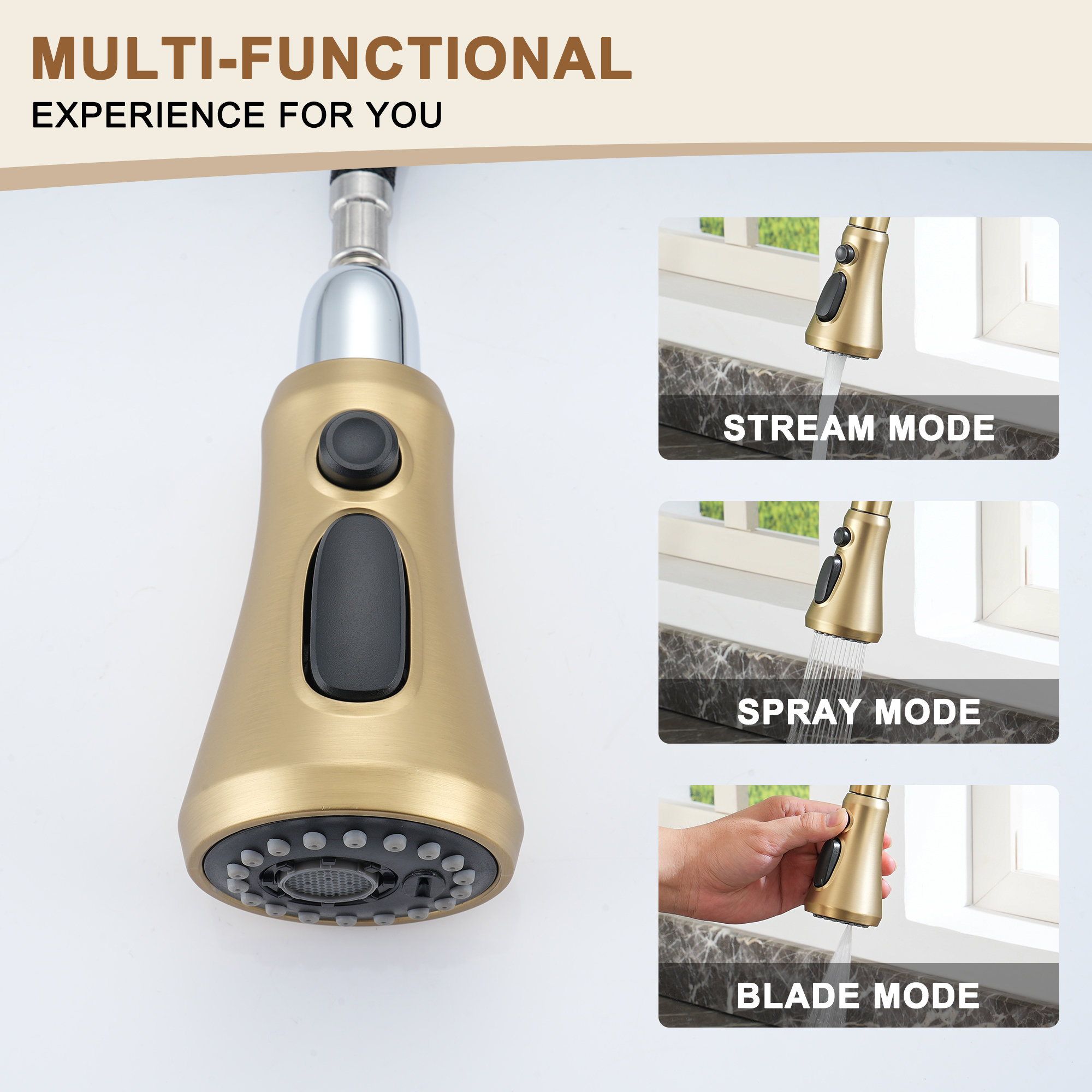 3-Spray Patterns Single Handle Pull Down Sprayer Kitchen Faucet with Deckplate and Water Supply Hoses in Brushed Gold/Brushed Nickel/Matte Black