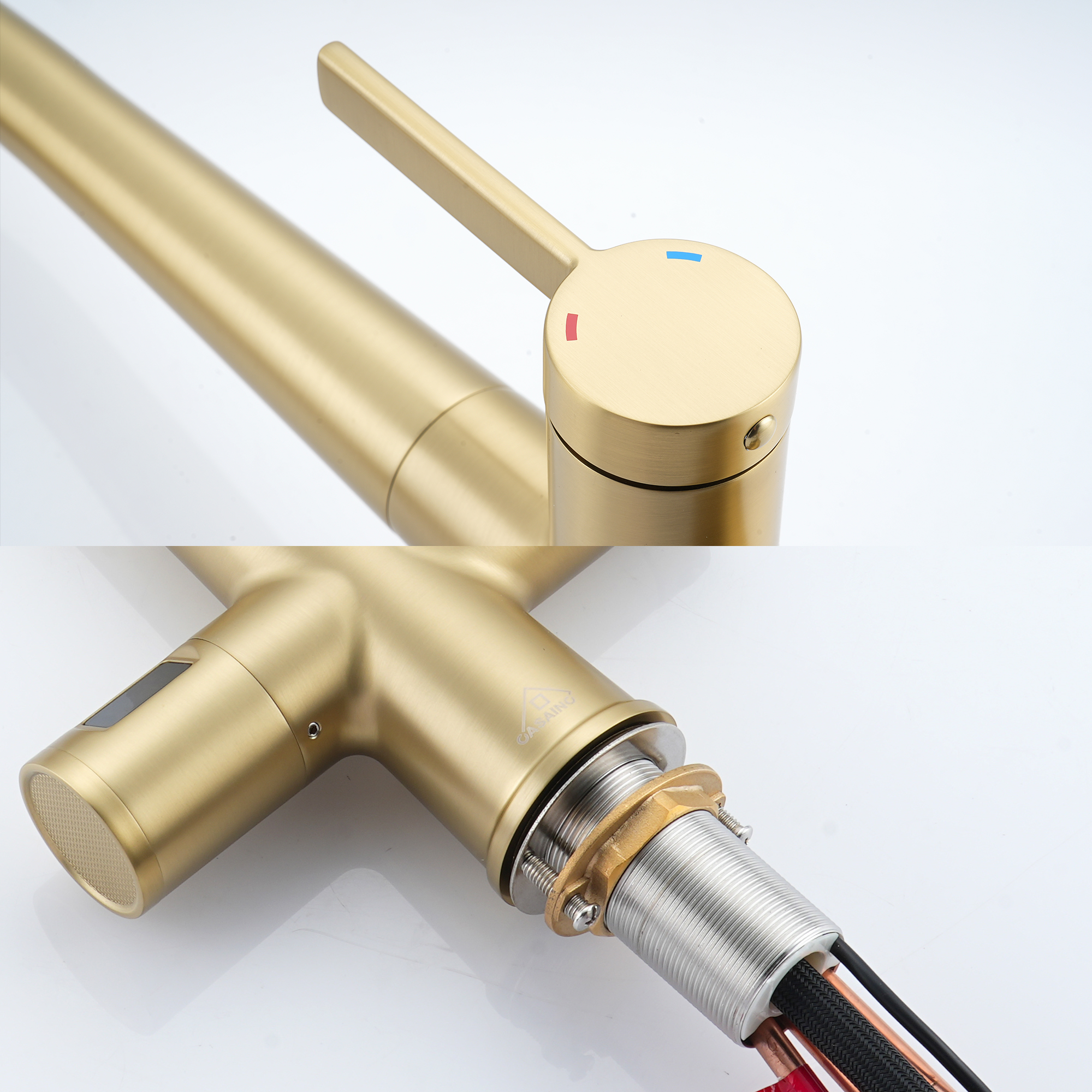 3-Spray Patterns Single Handle Pull Down Sprayer Kitchen Faucet with Deckplate and Water Supply Hoses in Brushed Gold/Brushed Nickel/Matte Black