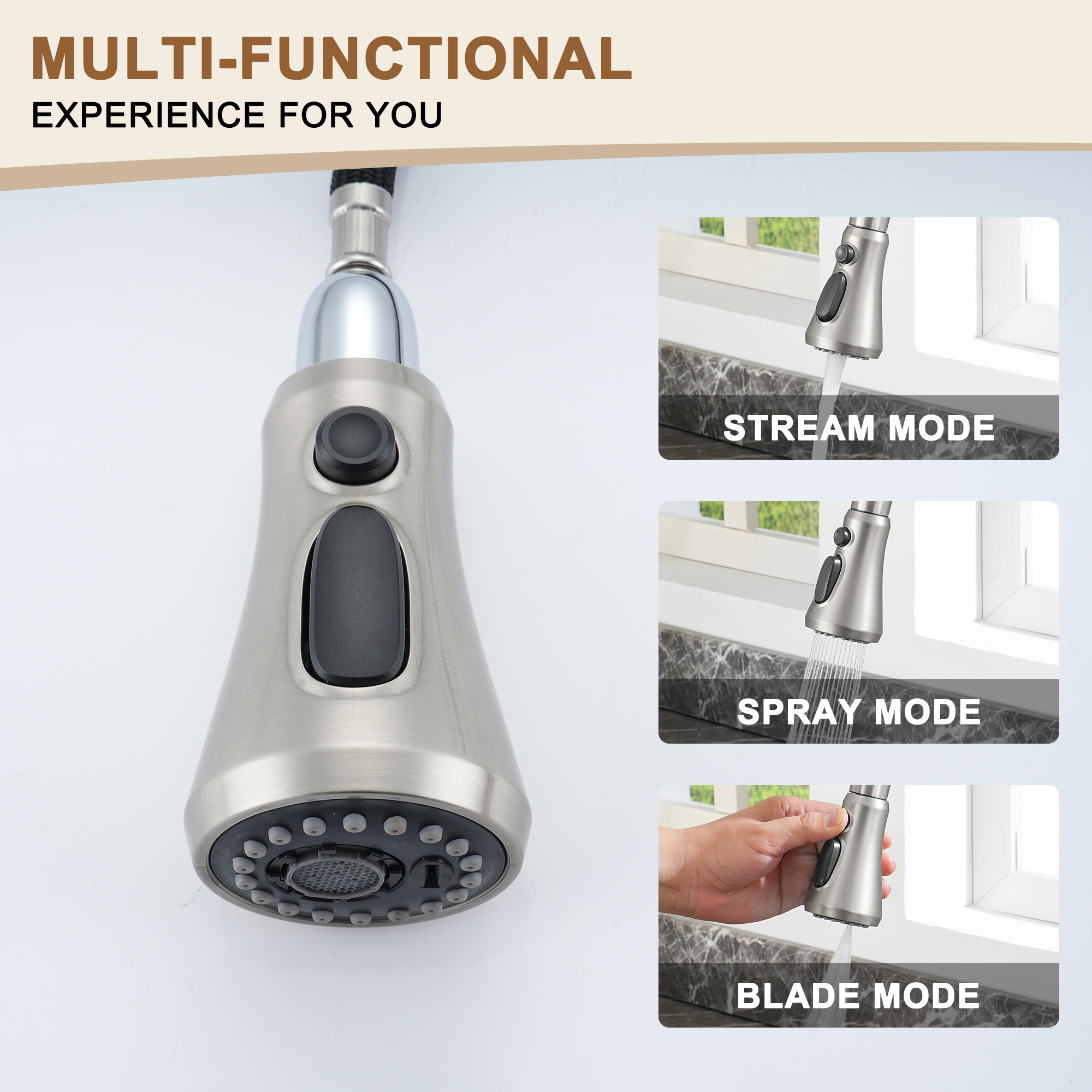 3-Spray Patterns Single Handle Pull Down Sprayer Kitchen Faucet with Deckplate and Water Supply Hoses in Brushed Gold/Brushed Nickel/Matte Black